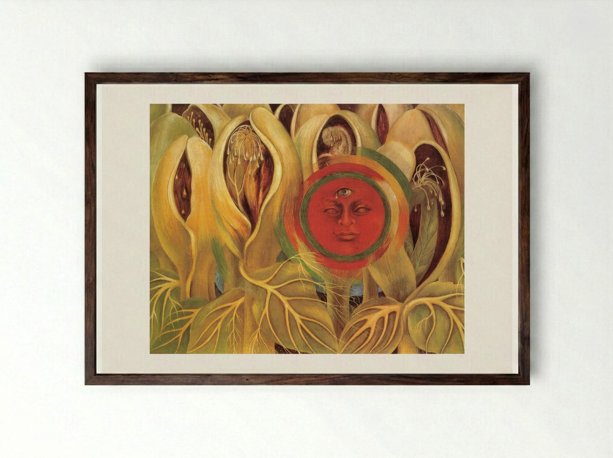 El sol de la vida (Sun and Life) - Frida Kahlo - Framed Print Dark Wood