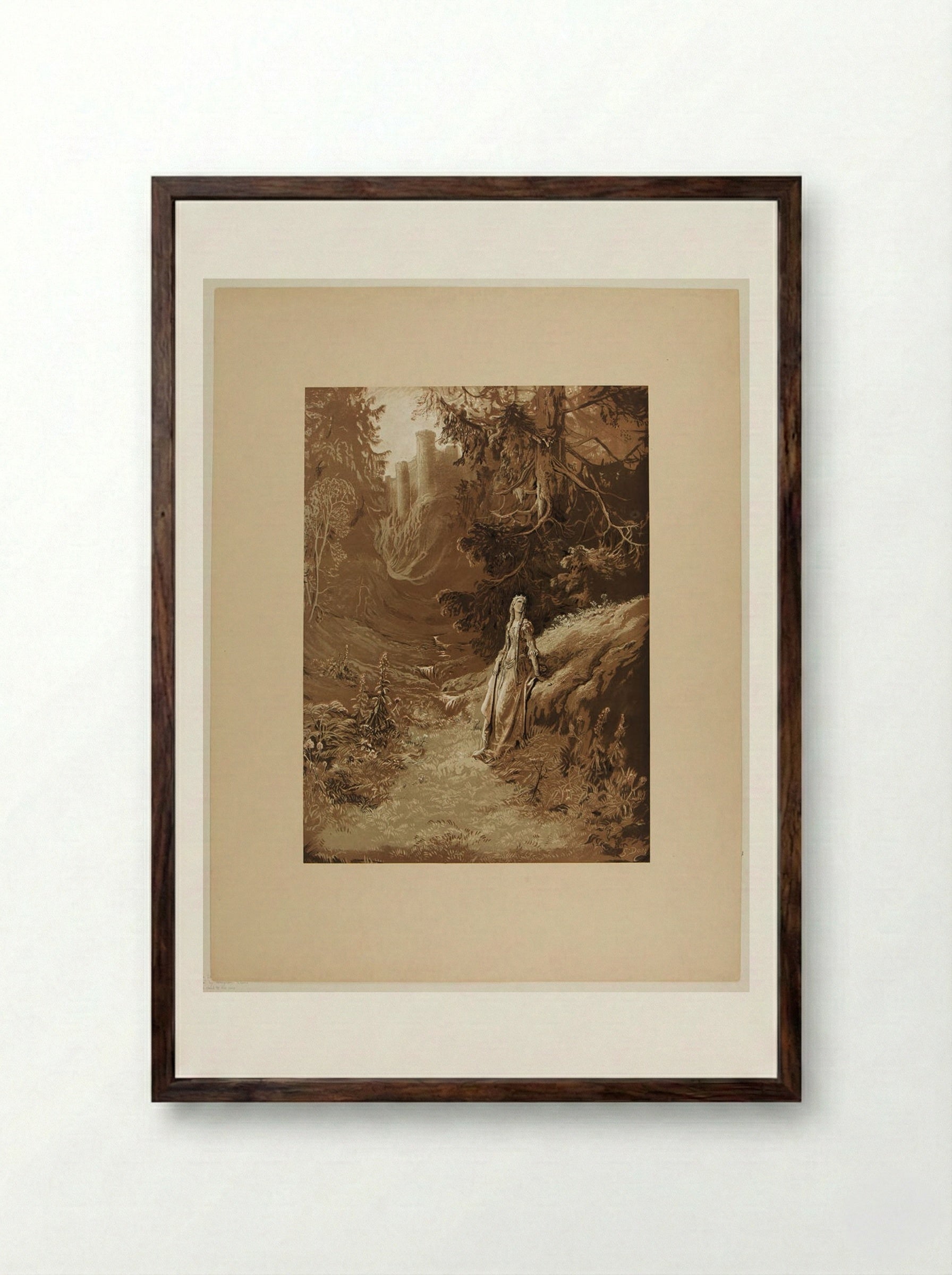 Elaine on the Road to the Cave - Gustave Doré - Framed Print Dark Wood