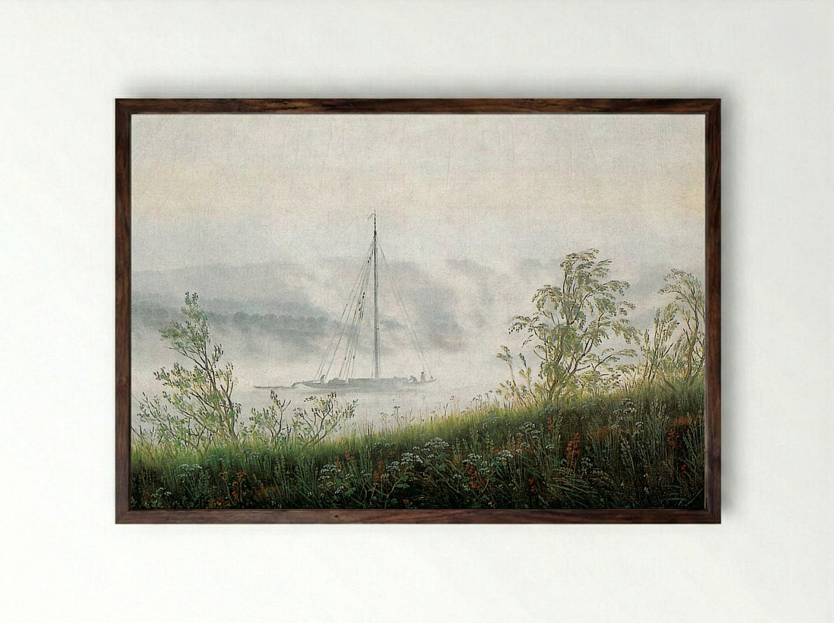 Elbschiff in early morning fog - Caspar David Friedrich - Framed Print Dark Wood