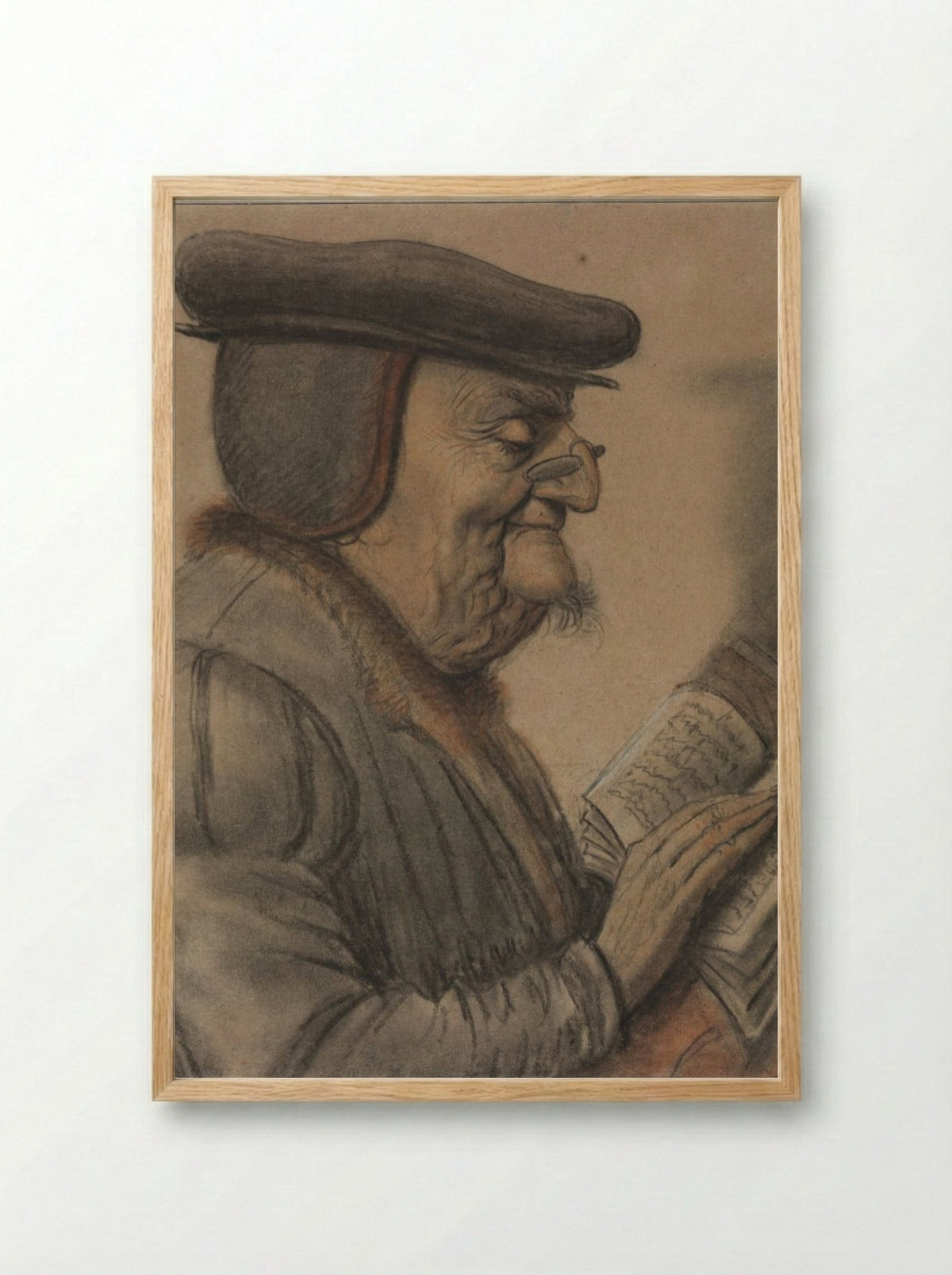 Elderly Man Reading a Book - Nicolas Lagneau - Framed Print Wood