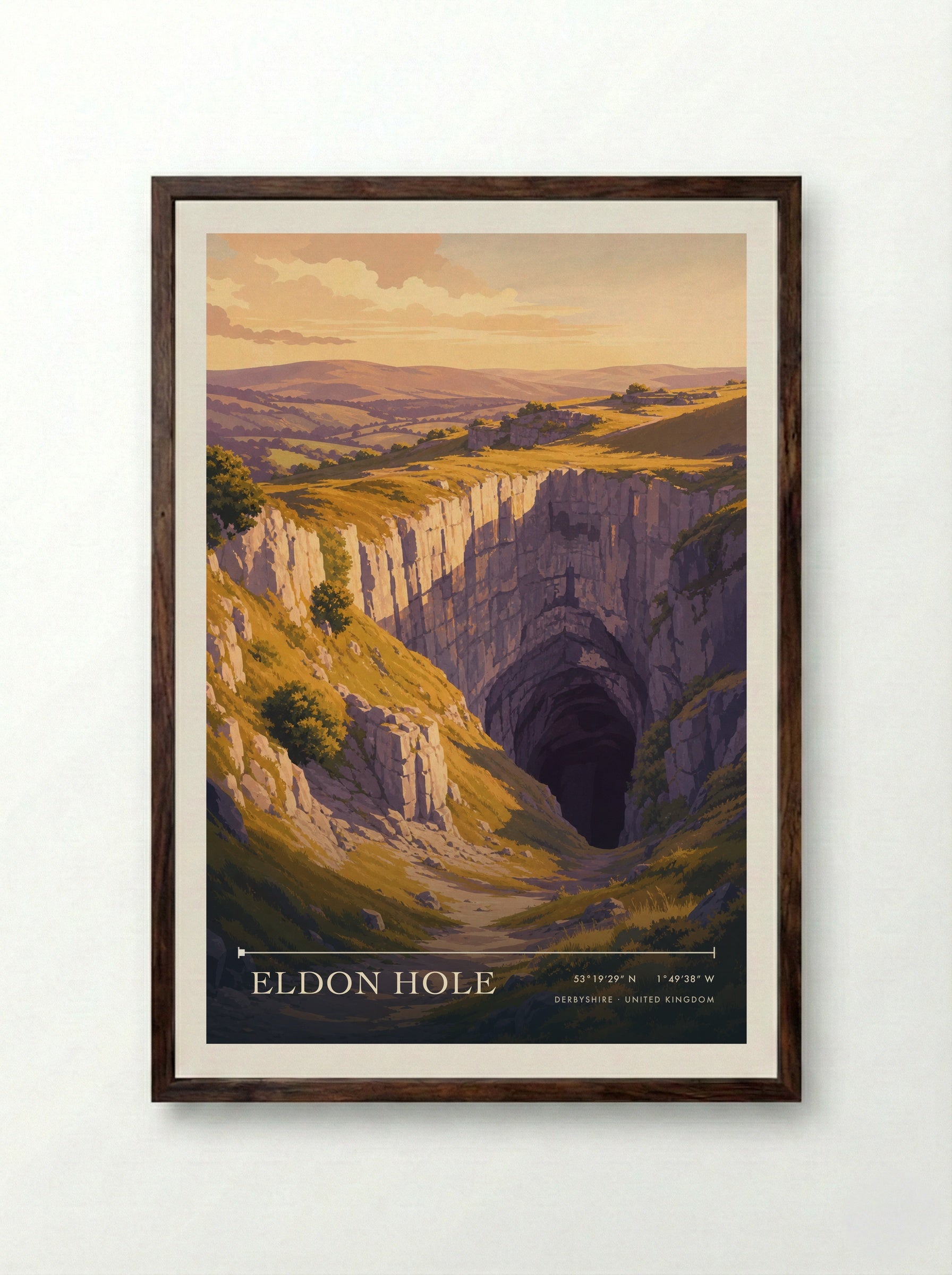 Eldon Hole Derbyshire United Kingdom Travel Poster - Framed Print Dark Wood