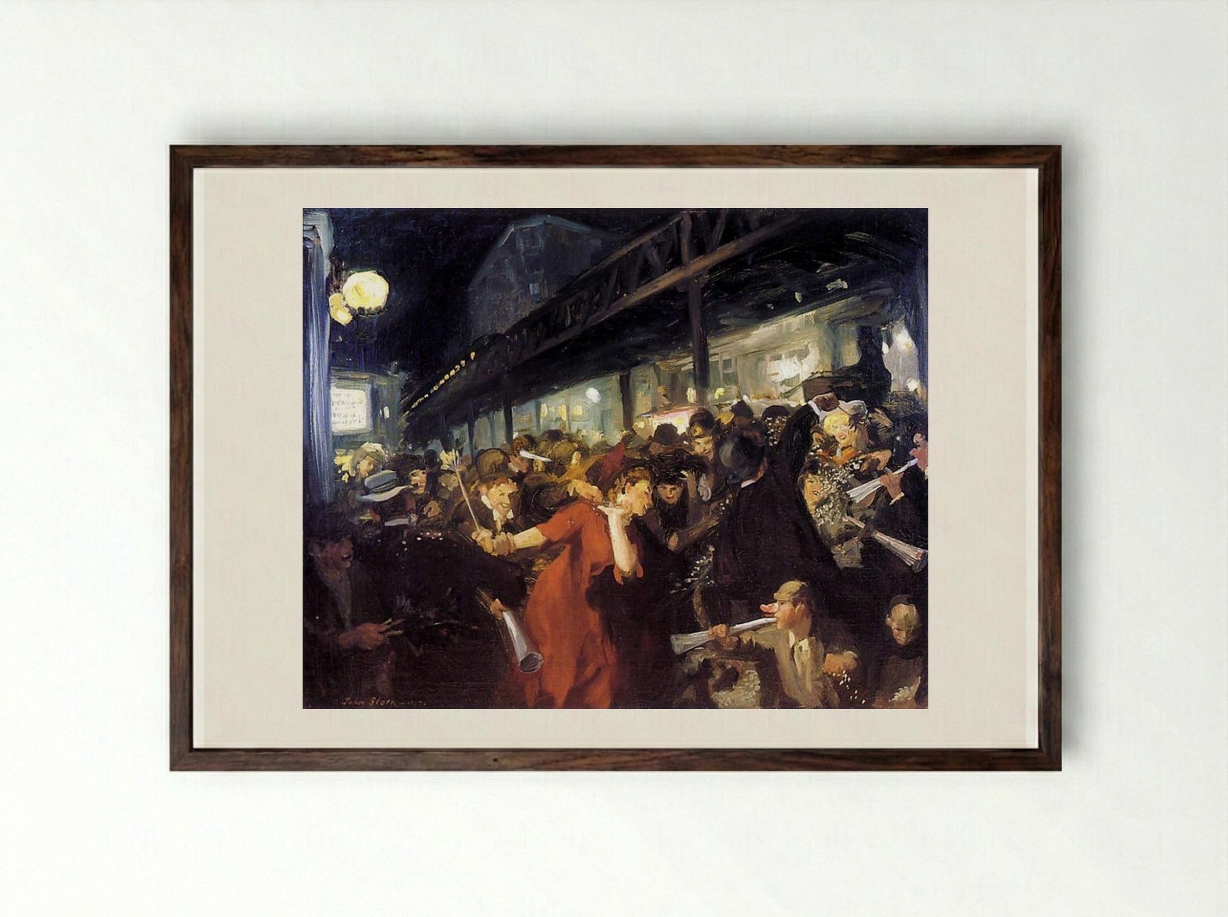 Election Night - John French Sloan - Framed Print Dark Wood