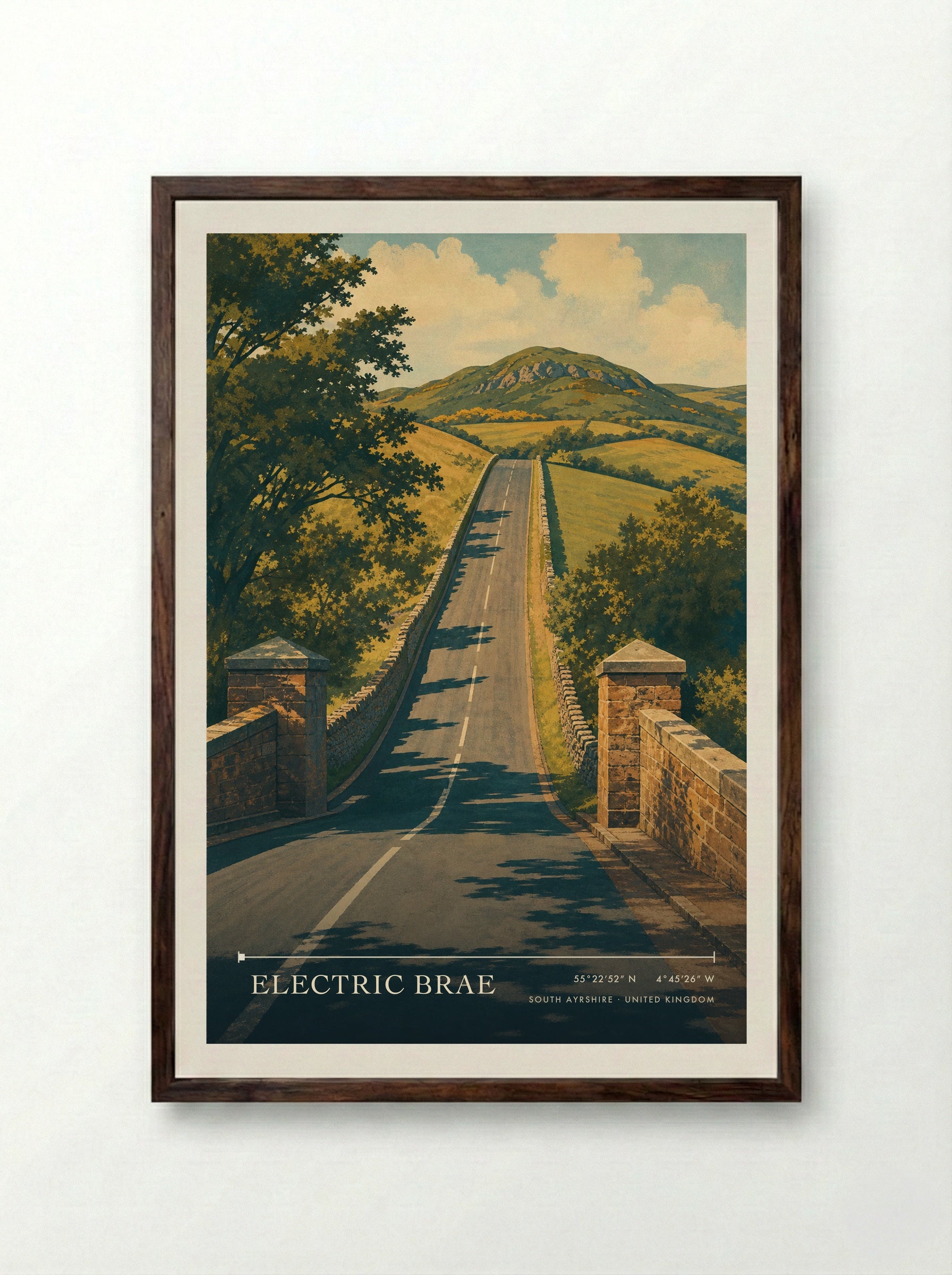 Electric Brae South Ayrshire United Kingdom Travel Poster - Framed Print Dark Wood