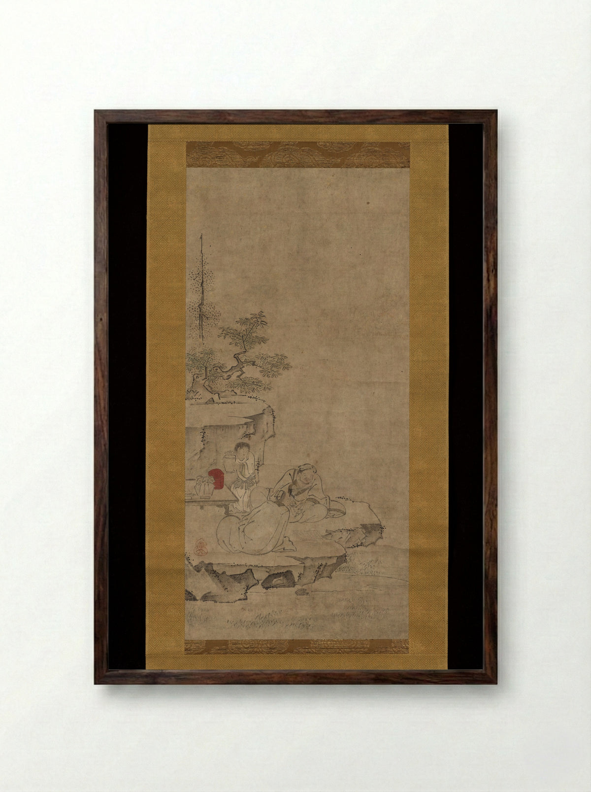Elegant Conversation in Mountains - Tenshō Shūbun - Framed Print Dark Wood