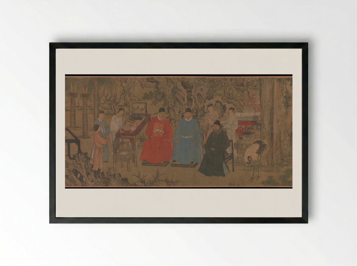 Elegant Gathering in the Apricot Garden - Xie Huan - Framed Print Black