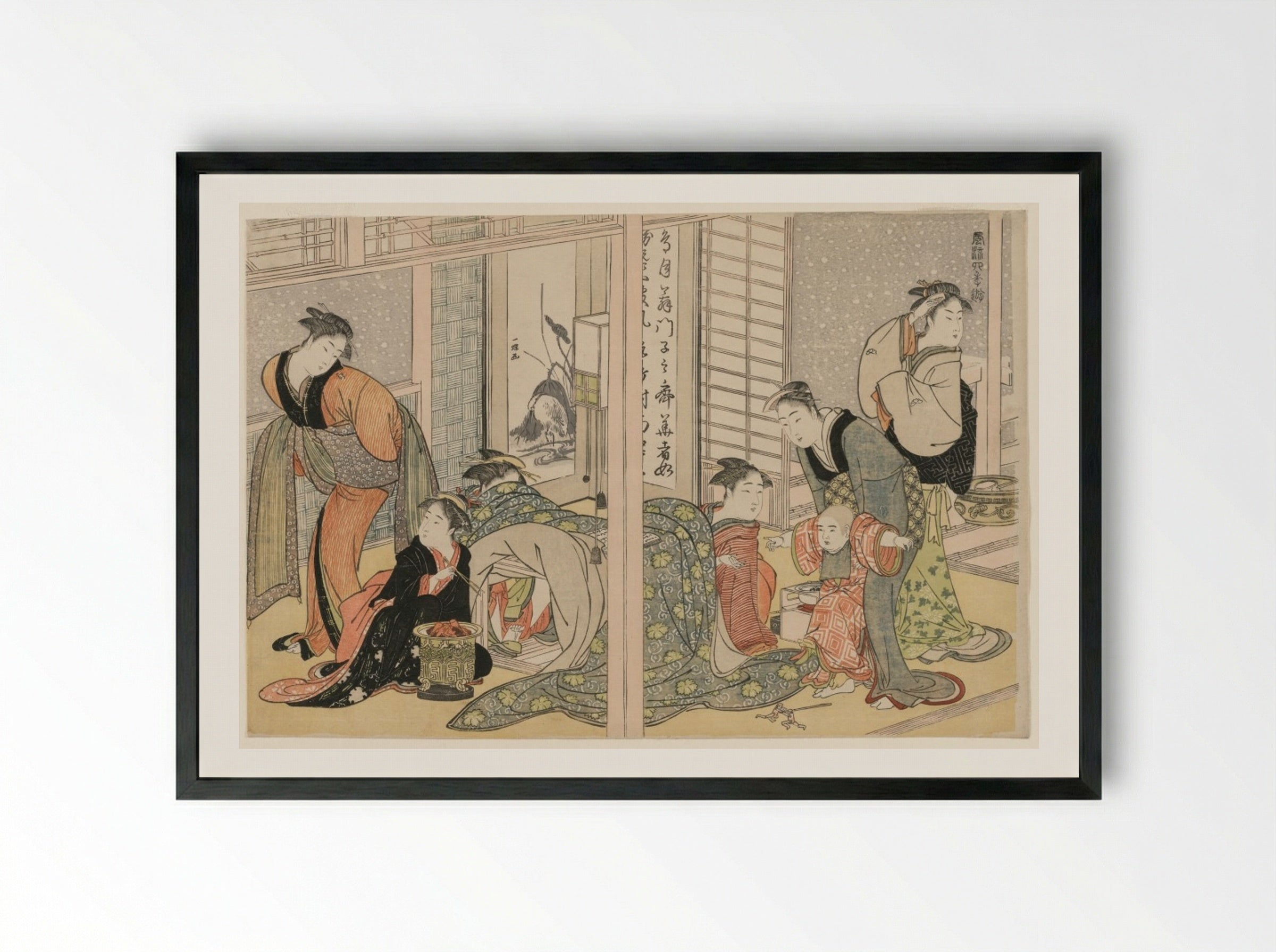 Elegant Pleasures of the Four Seasons - Kitagawa Utamaro - Framed Print Black