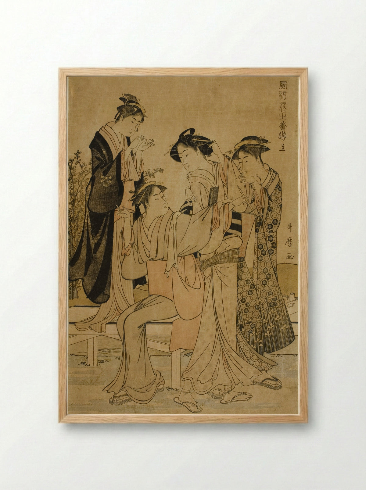 Elegant Pleasures: The Scent of Flowers, right - Kitagawa Utamaro - Framed Print Wood