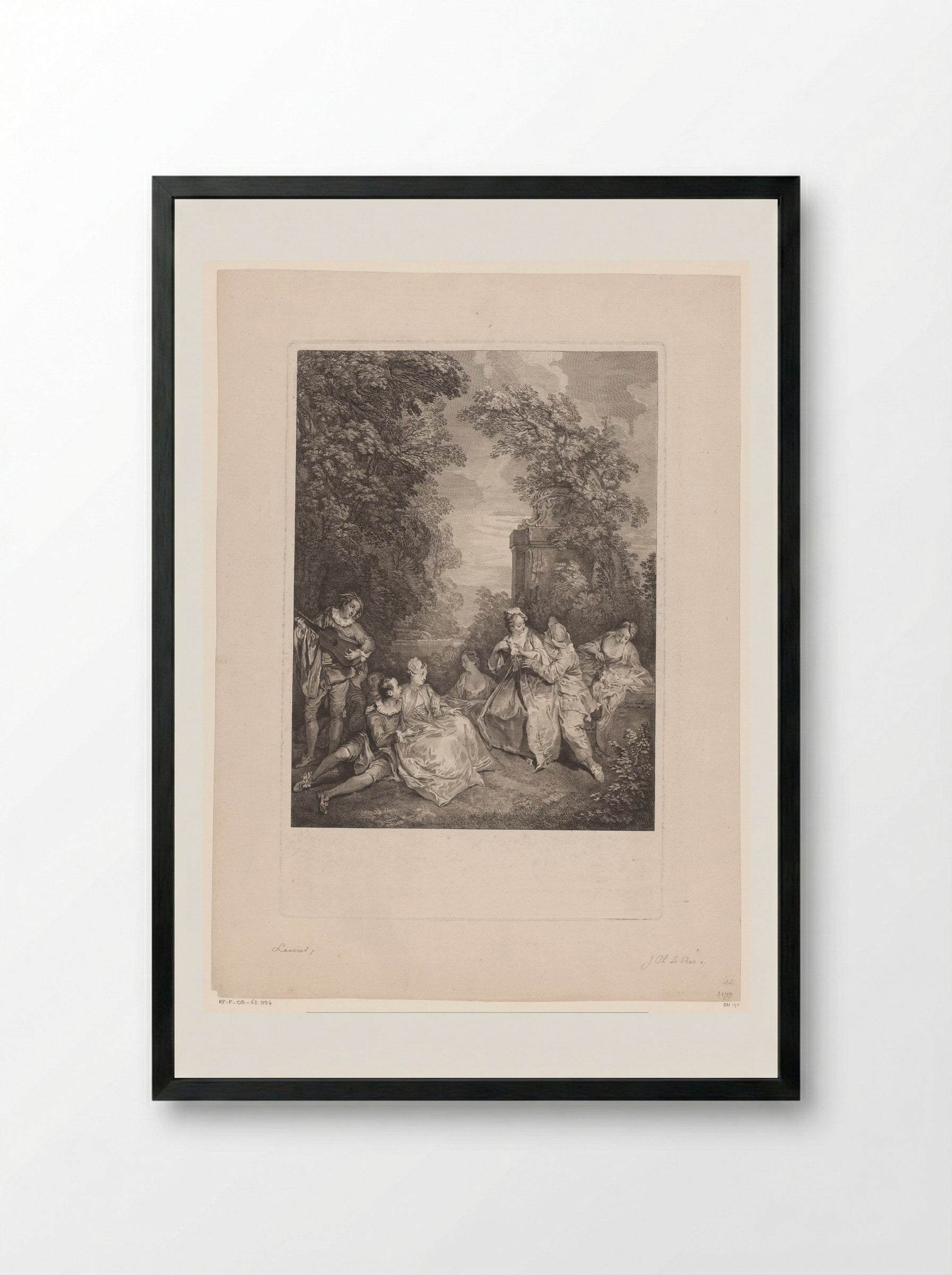Elegant gezelschap in een tuin (Fête Galante) - Jacques-Philippe Le Bas - Framed Print Black