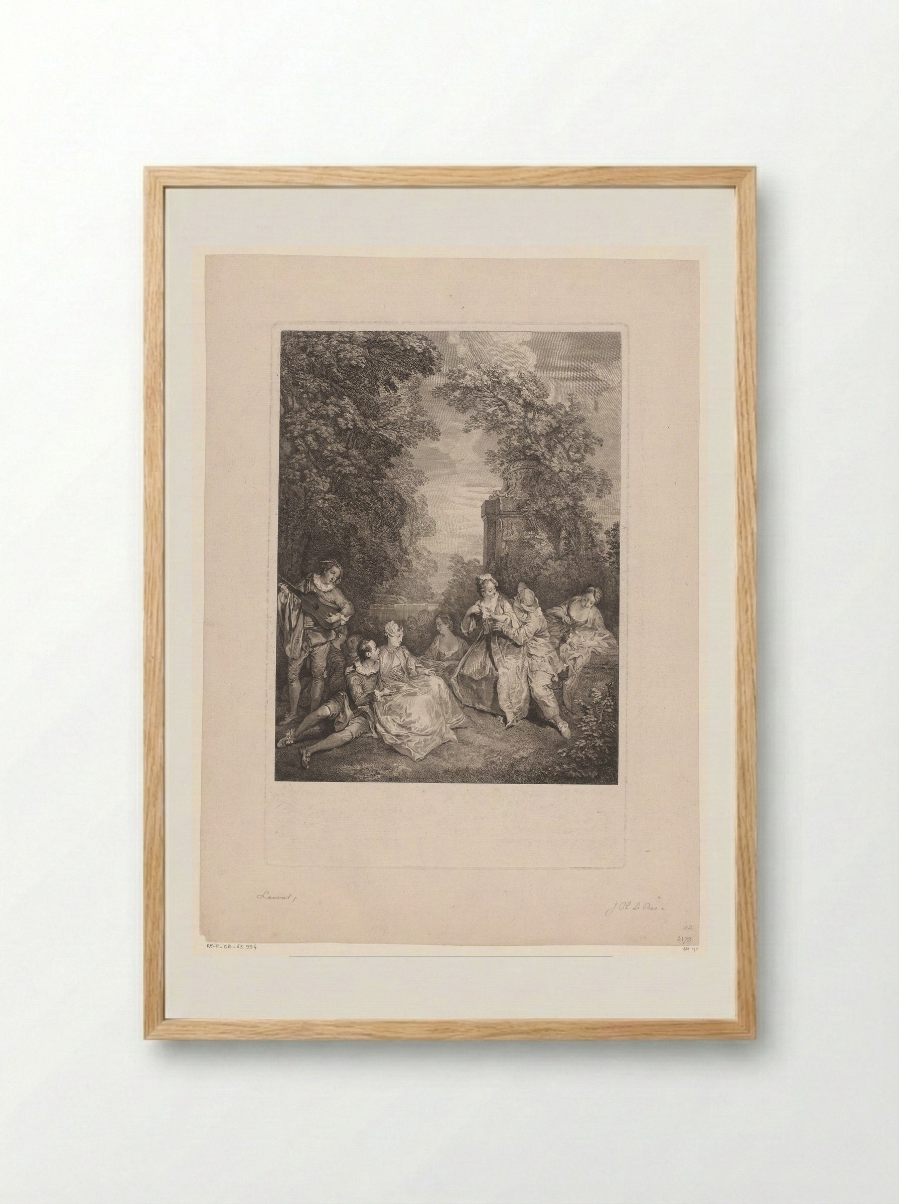 Elegant gezelschap in een tuin (Fête Galante) - Jacques-Philippe Le Bas - Framed Print Wood