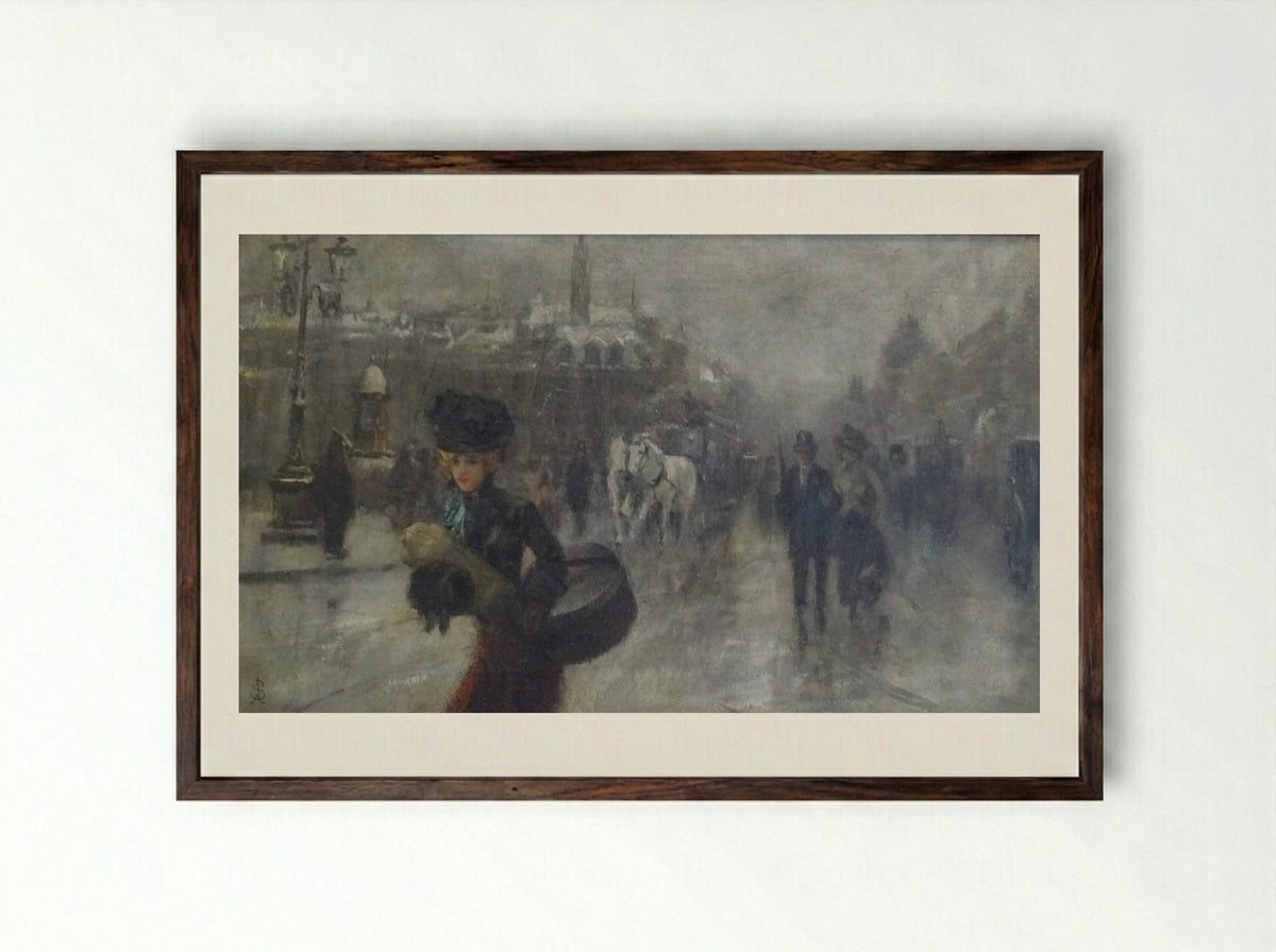 Elegant on the Boulevards - Alfred Stevens - Framed Print Dark Wood