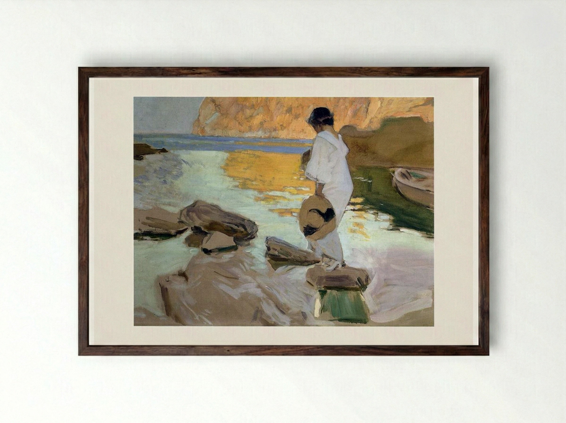 Elena in Cove, San Vicente at Majorca - Joaquín Sorolla - Framed Print Dark Wood
