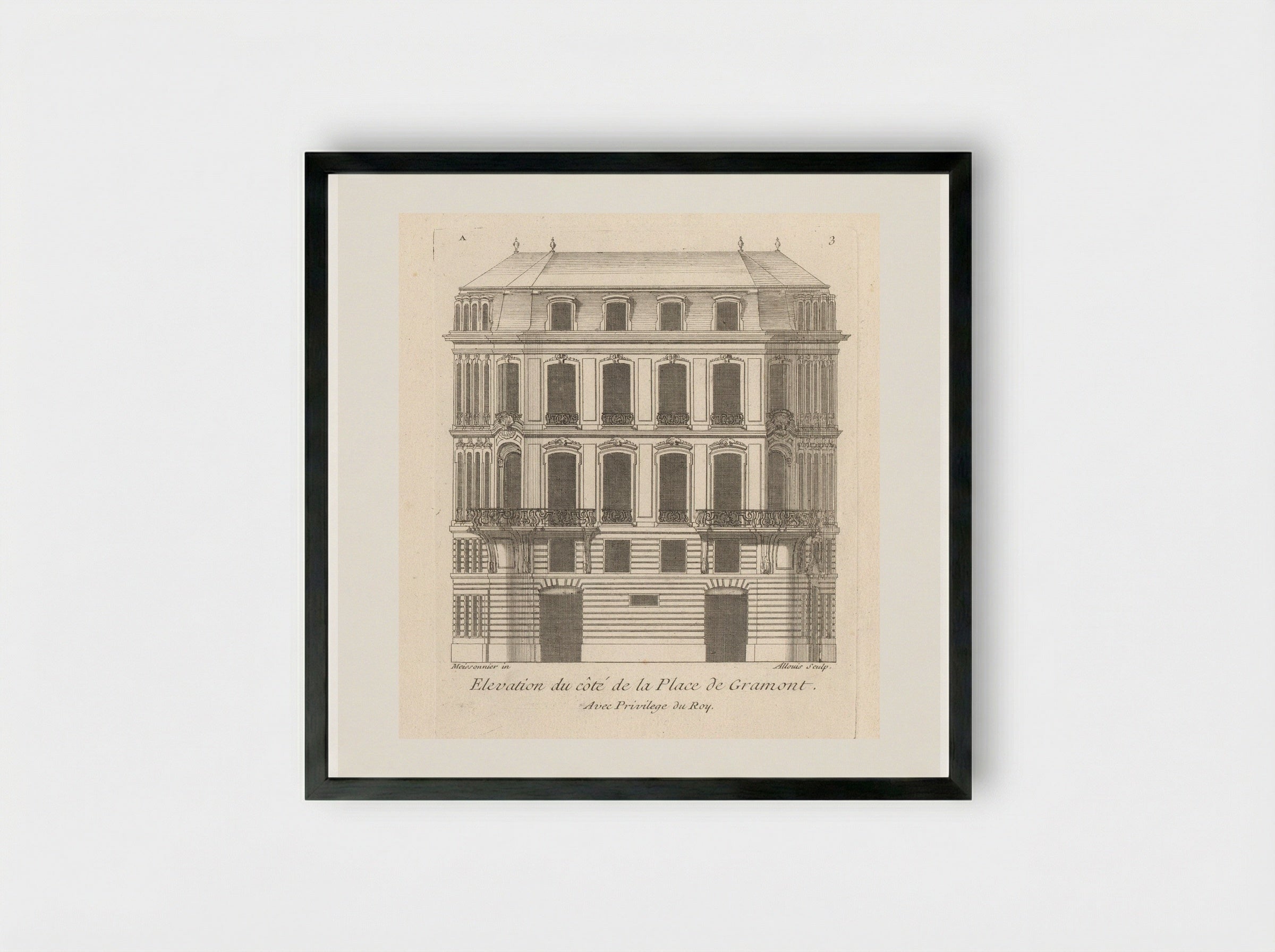 Elevation du côté de la Place de Gramont - Gabriel Huquier - Framed Print Black
