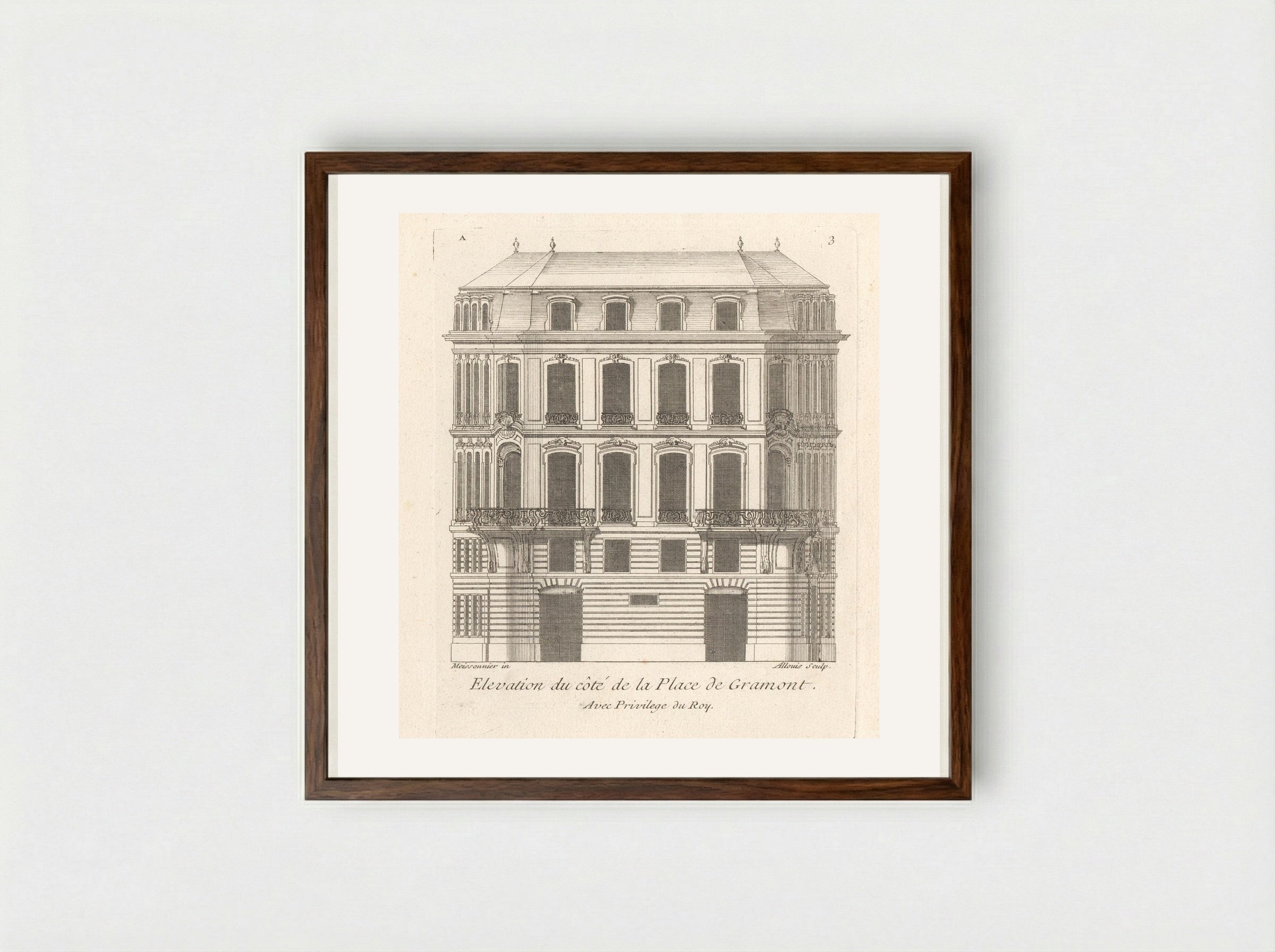 Elevation du côté de la Place de Gramont - Gabriel Huquier - Framed Print Dark Wood