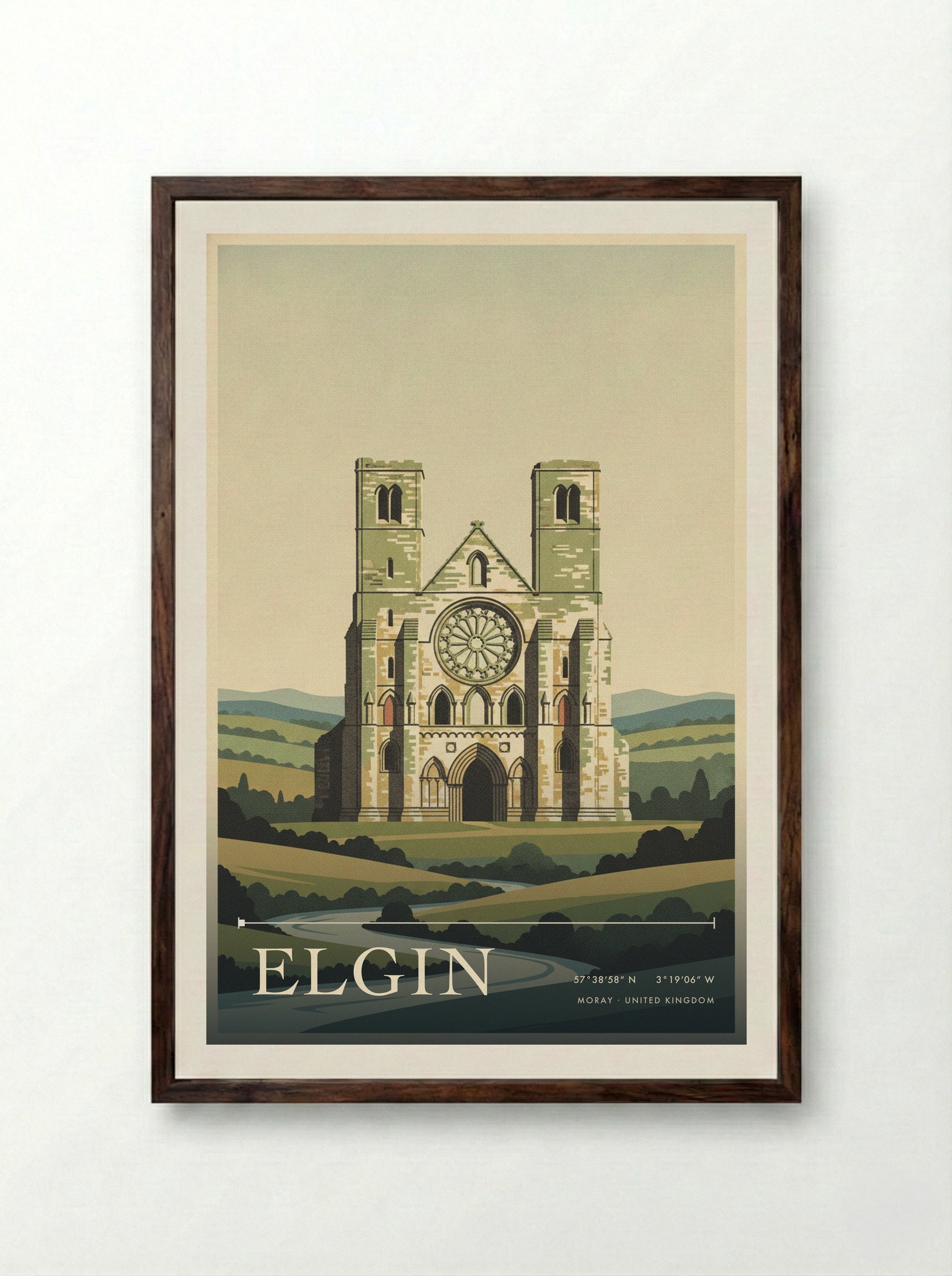 Elgin Moray United Kingdom Travel Poster - Framed Print Dark Wood