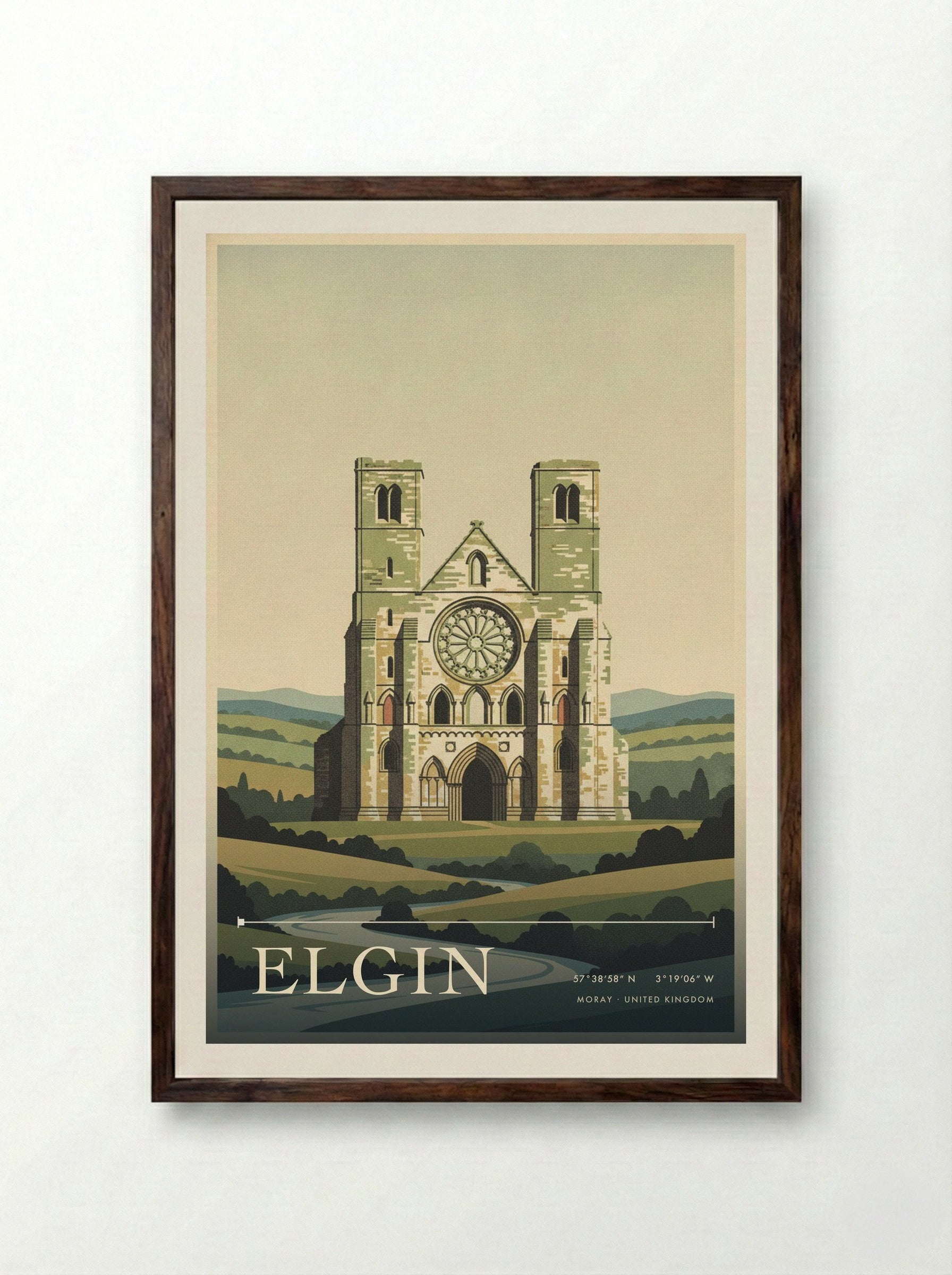 Elgin Moray United Kingdom Travel Poster - Framed Print Dark Wood