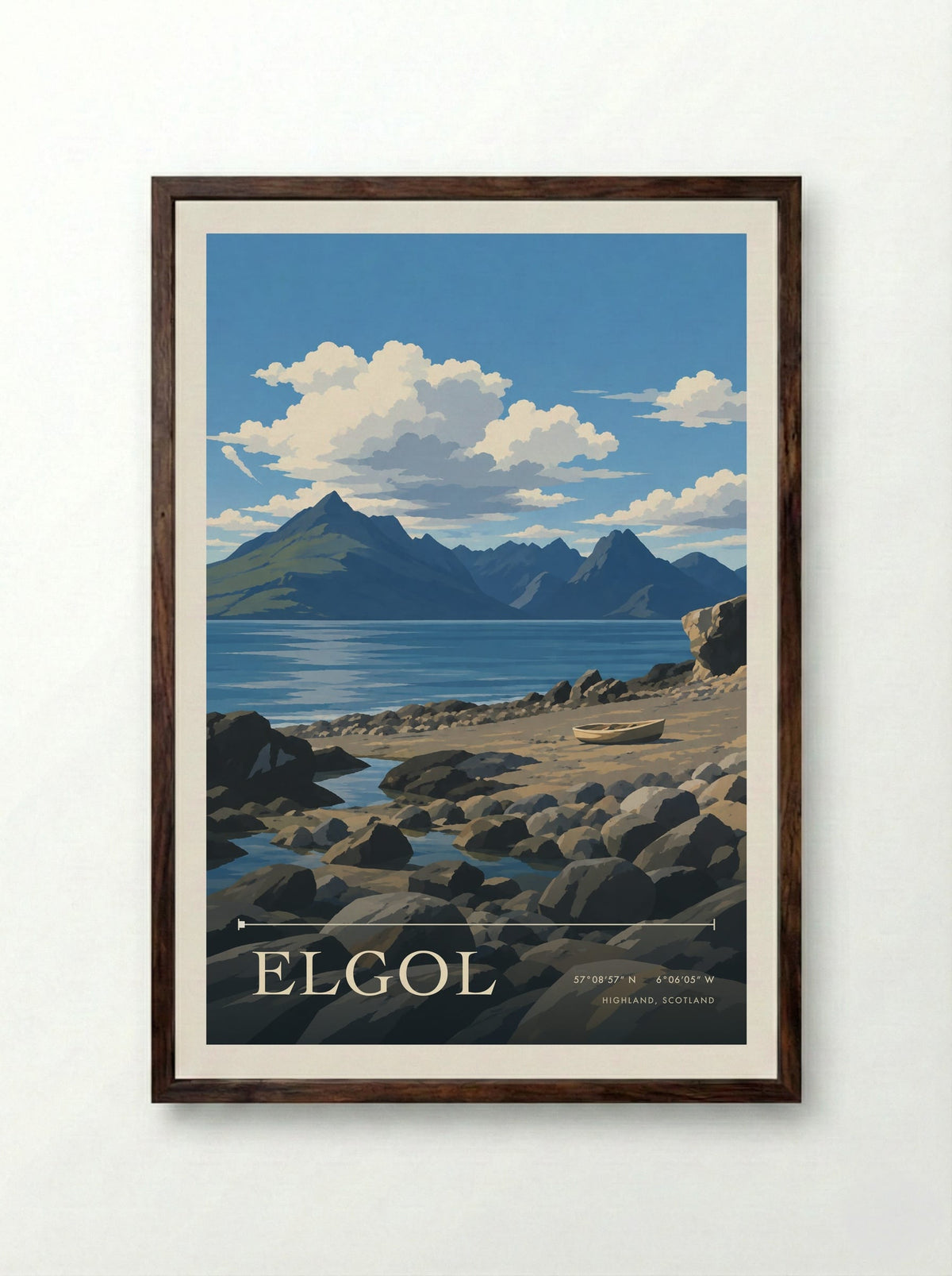 Elgol, Highland, Scotland | Travel Poster - Framed Print Dark Wood