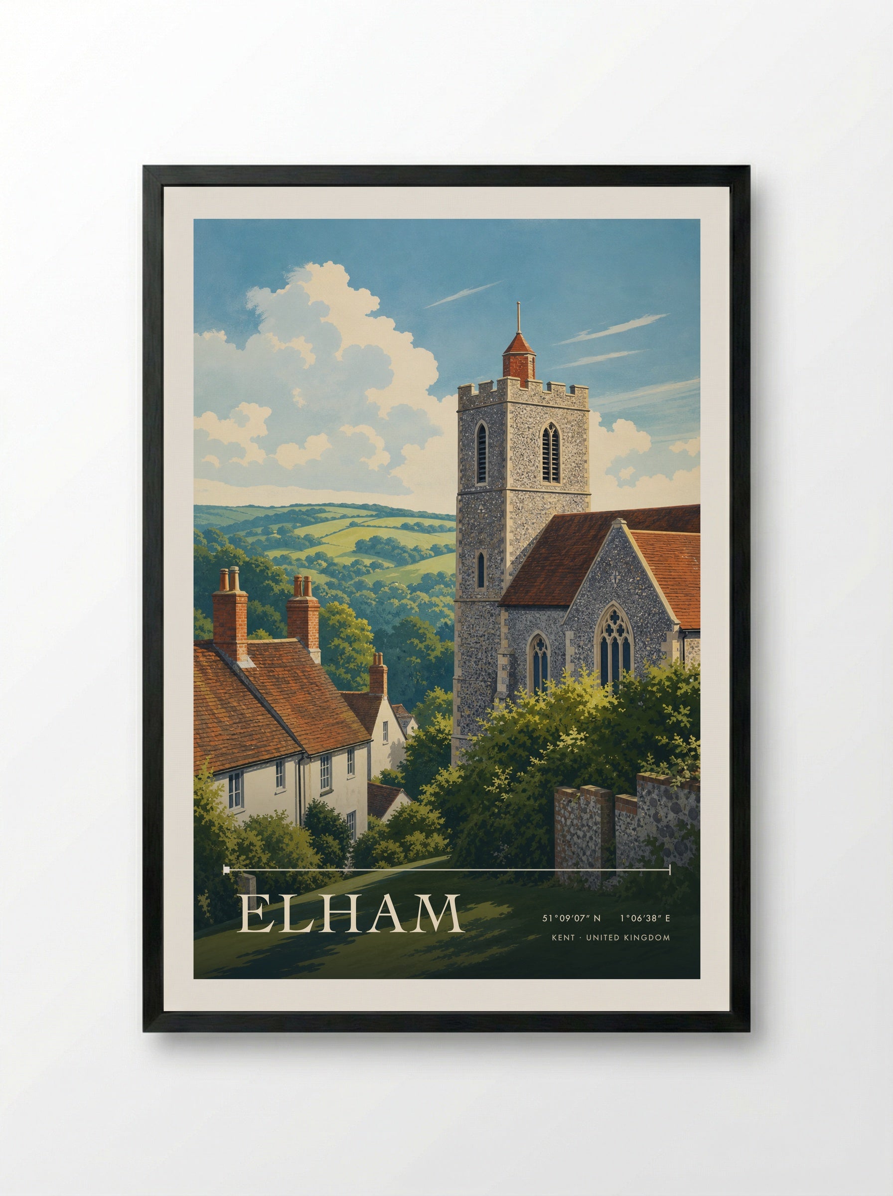 Elham Kent United Kingdom Travel Poster - Framed Print Black