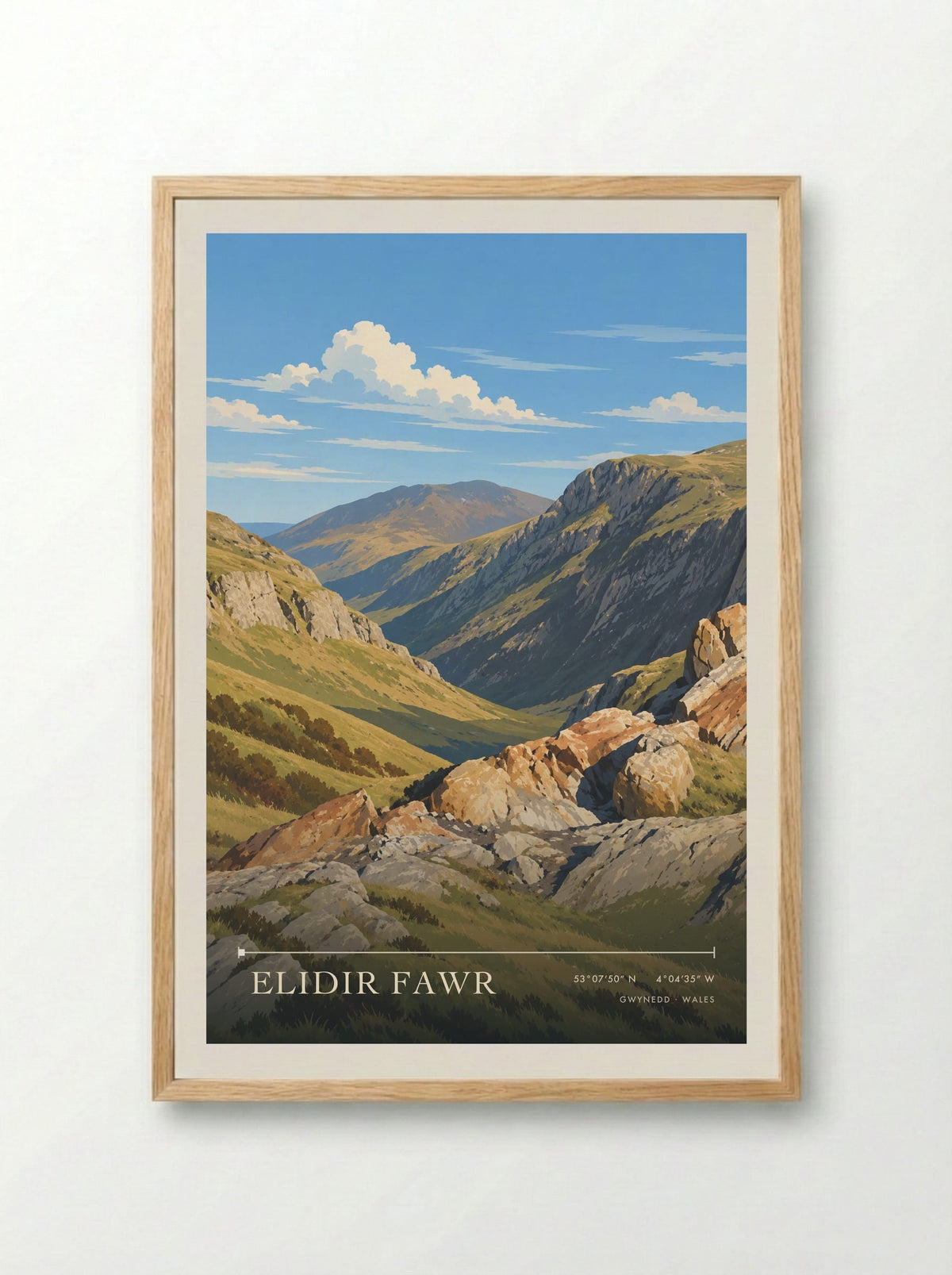 Elidir Fawr, Gwynedd | Travel Poster - Framed Print Wood
