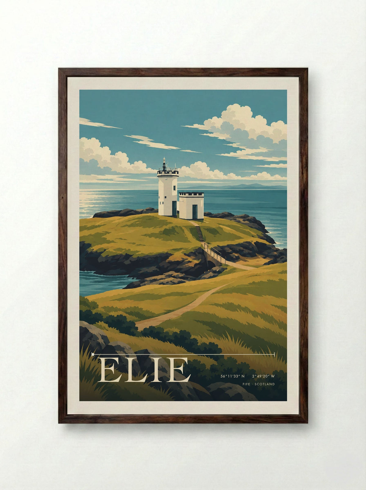 Elie, Fife | Travel Poster - Framed Print Dark Wood