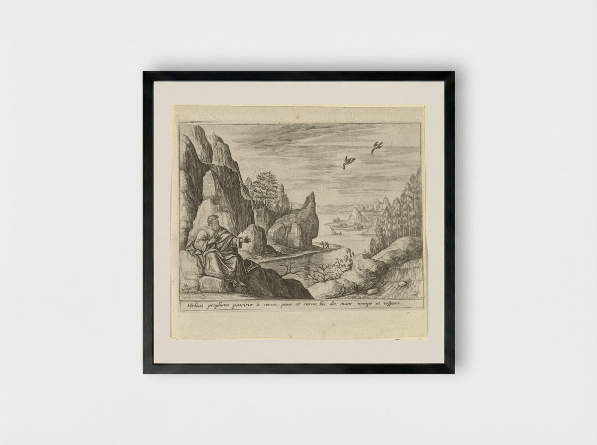 Elijah Fed by Ravens - Crispijn van de Passe (II) - Framed Print Black