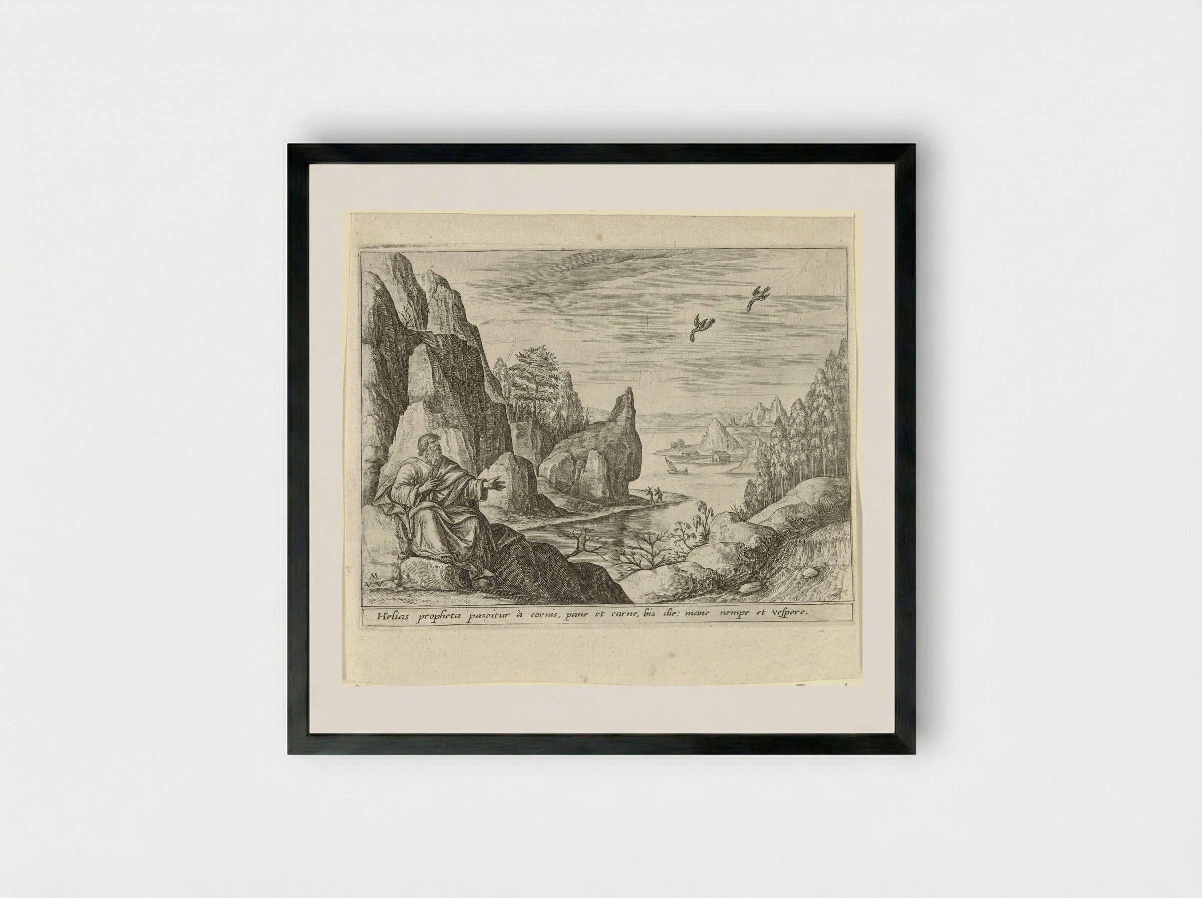 Elijah Fed by Ravens - Crispijn van de Passe (II) - Framed Print Black