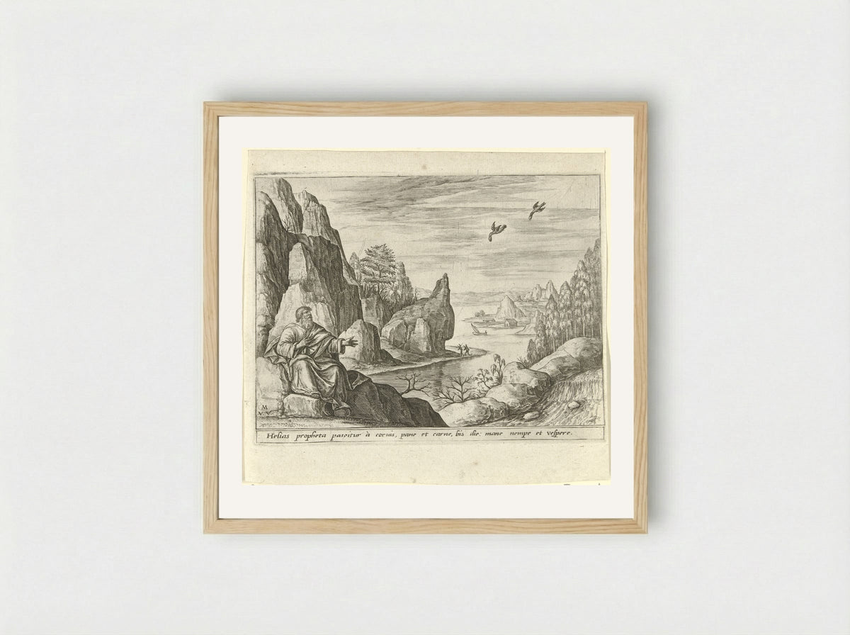 Elijah Fed by Ravens - Crispijn van de Passe (II) - Framed Print Wood