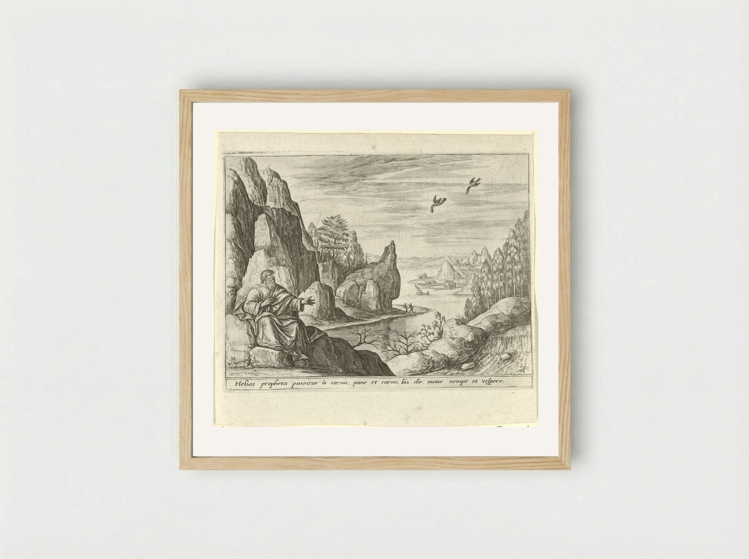 Elijah Fed by Ravens - Crispijn van de Passe (II) - Framed Print Wood