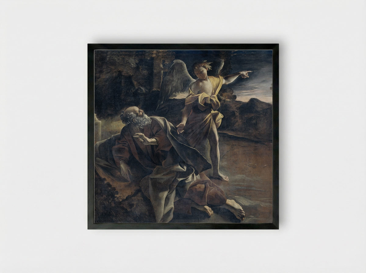 Elijah Fed by an Angel - Giovanni Lanfranco - Framed Print Black