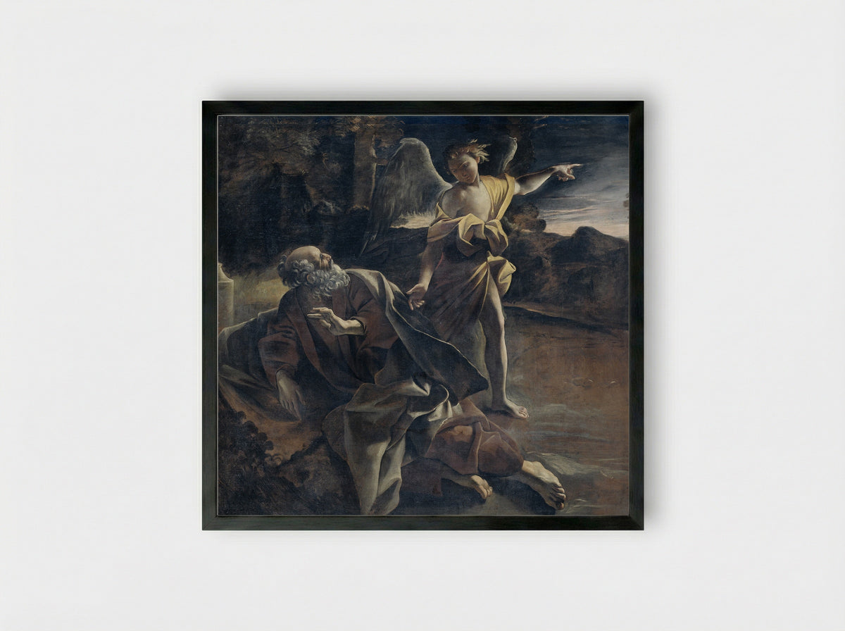 Elijah Fed by an Angel - Giovanni Lanfranco - Framed Print Black