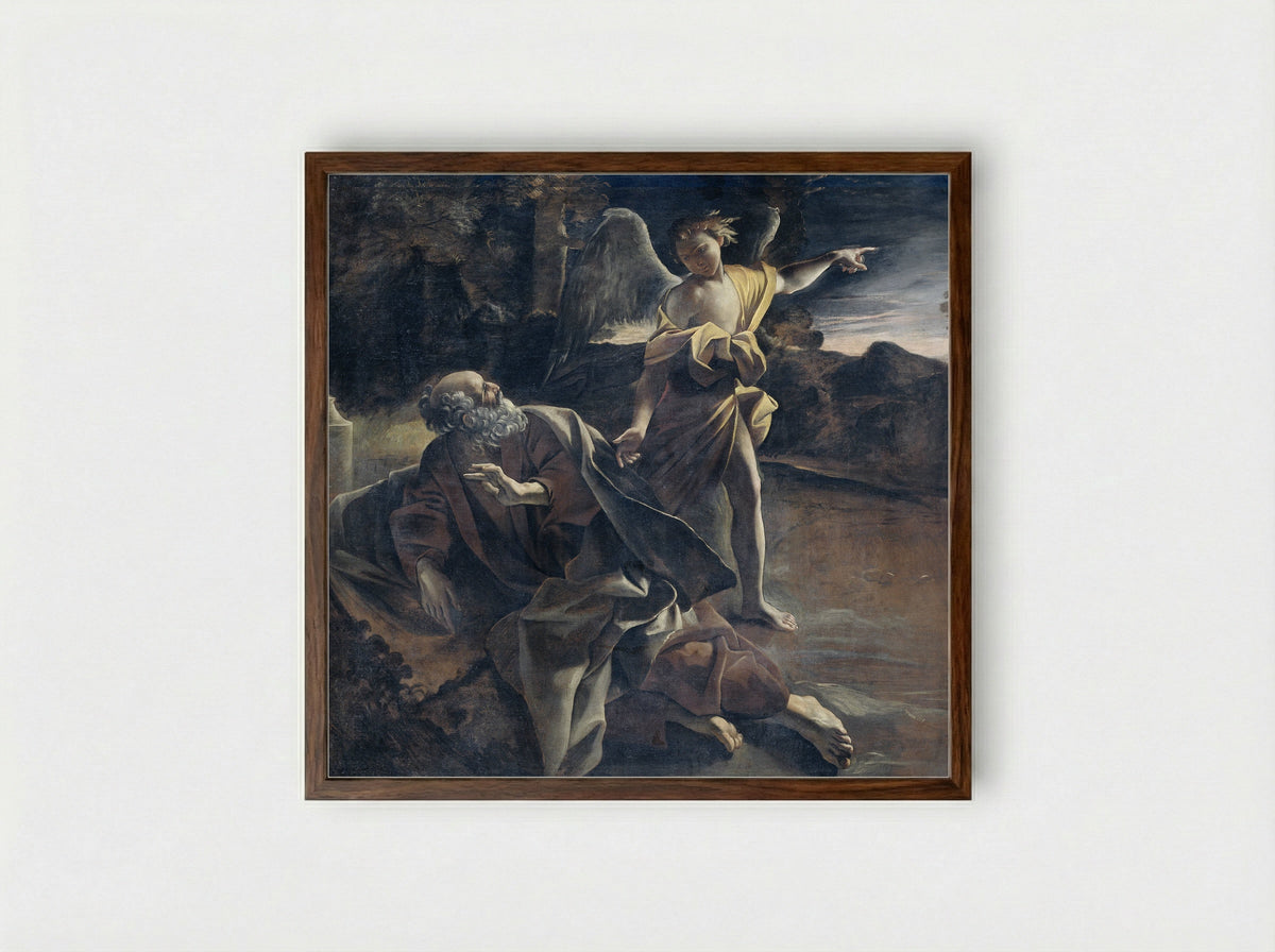 Elijah Fed by an Angel - Giovanni Lanfranco - Framed Print Dark Wood