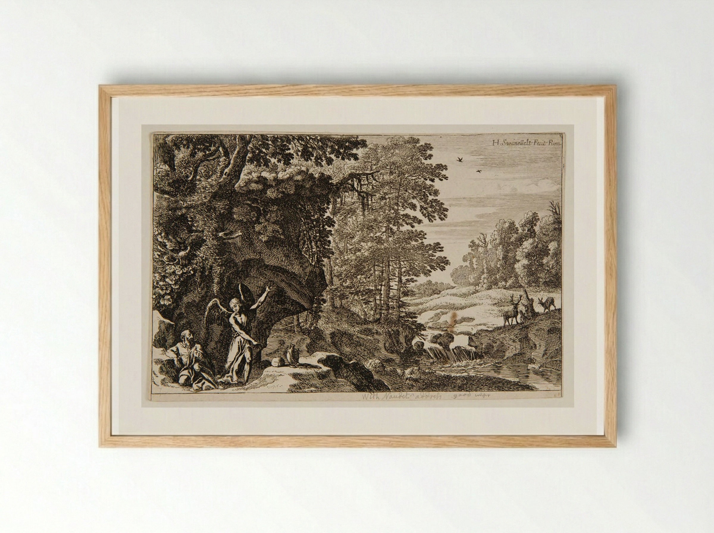 Elijah in the Desert - Herman van Swanevelt - Framed Print Wood