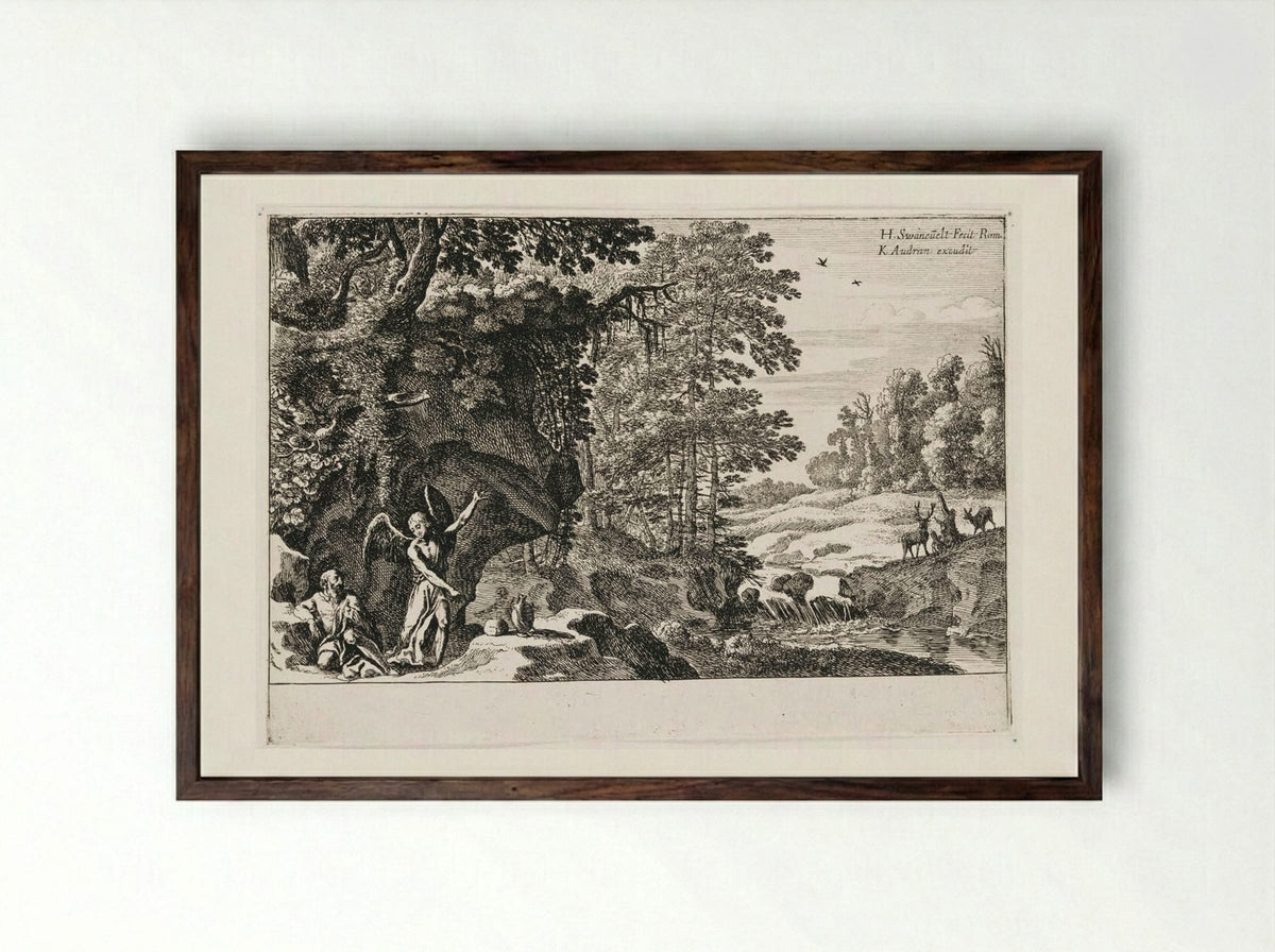 Elijah in the Wilderness - Herman van Swanevelt - Framed Print Dark Wood