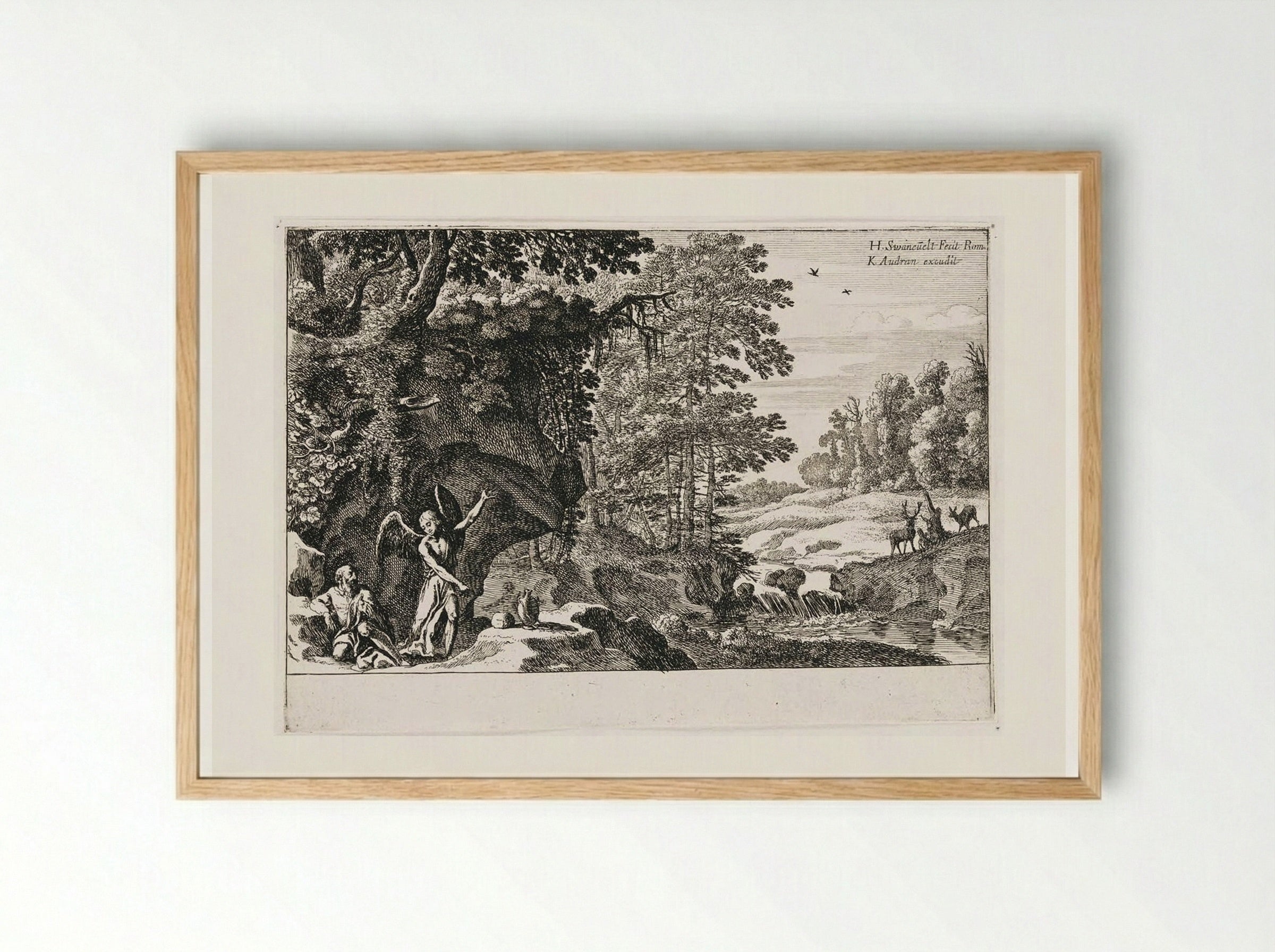 Elijah in the Wilderness - Herman van Swanevelt - Framed Print Wood