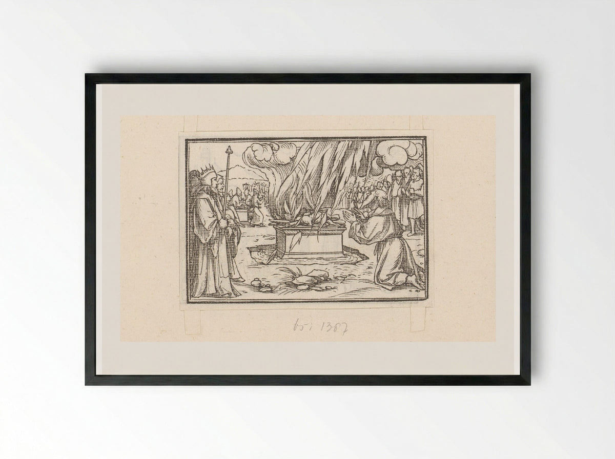 Elijah's Sacrifice Consumed by Fire - Veit Rudolf Specklin - Framed Print Black