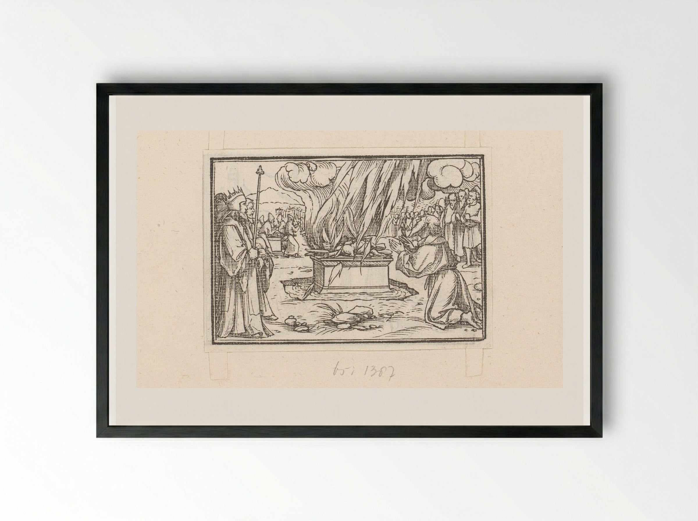 Elijah's Sacrifice Consumed by Fire - Veit Rudolf Specklin - Framed Print Black