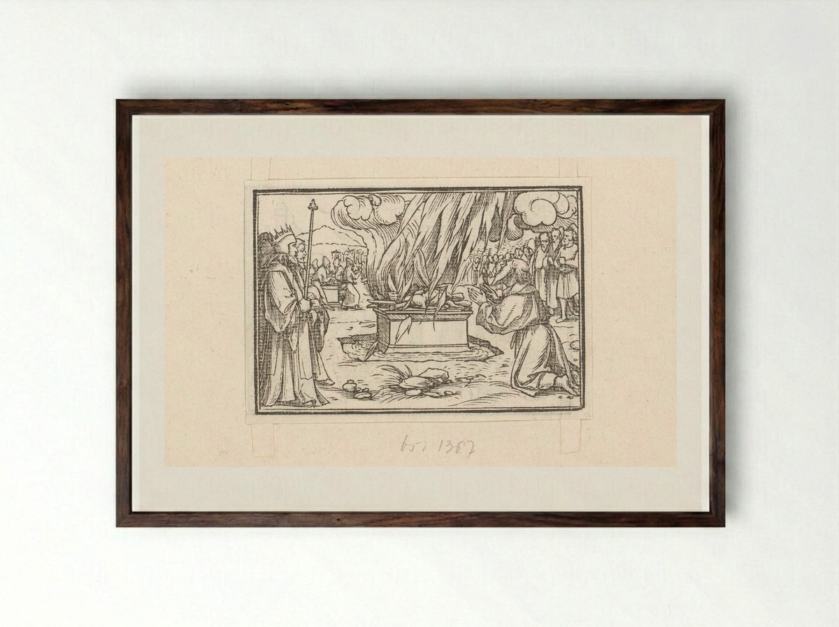 Elijah's Sacrifice Consumed by Fire - Veit Rudolf Specklin - Framed Print Dark Wood