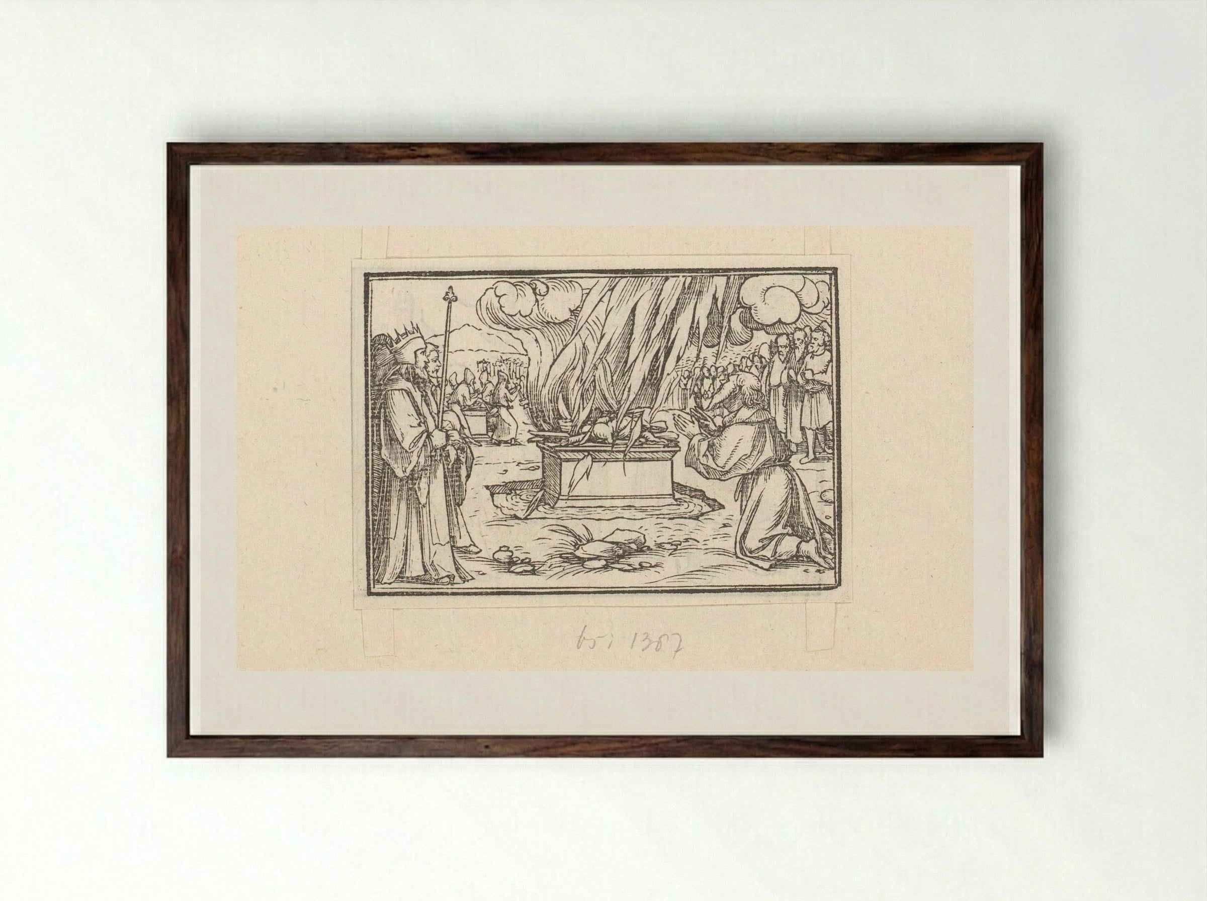 Elijah's Sacrifice Consumed by Fire - Veit Rudolf Specklin - Framed Print Dark Wood