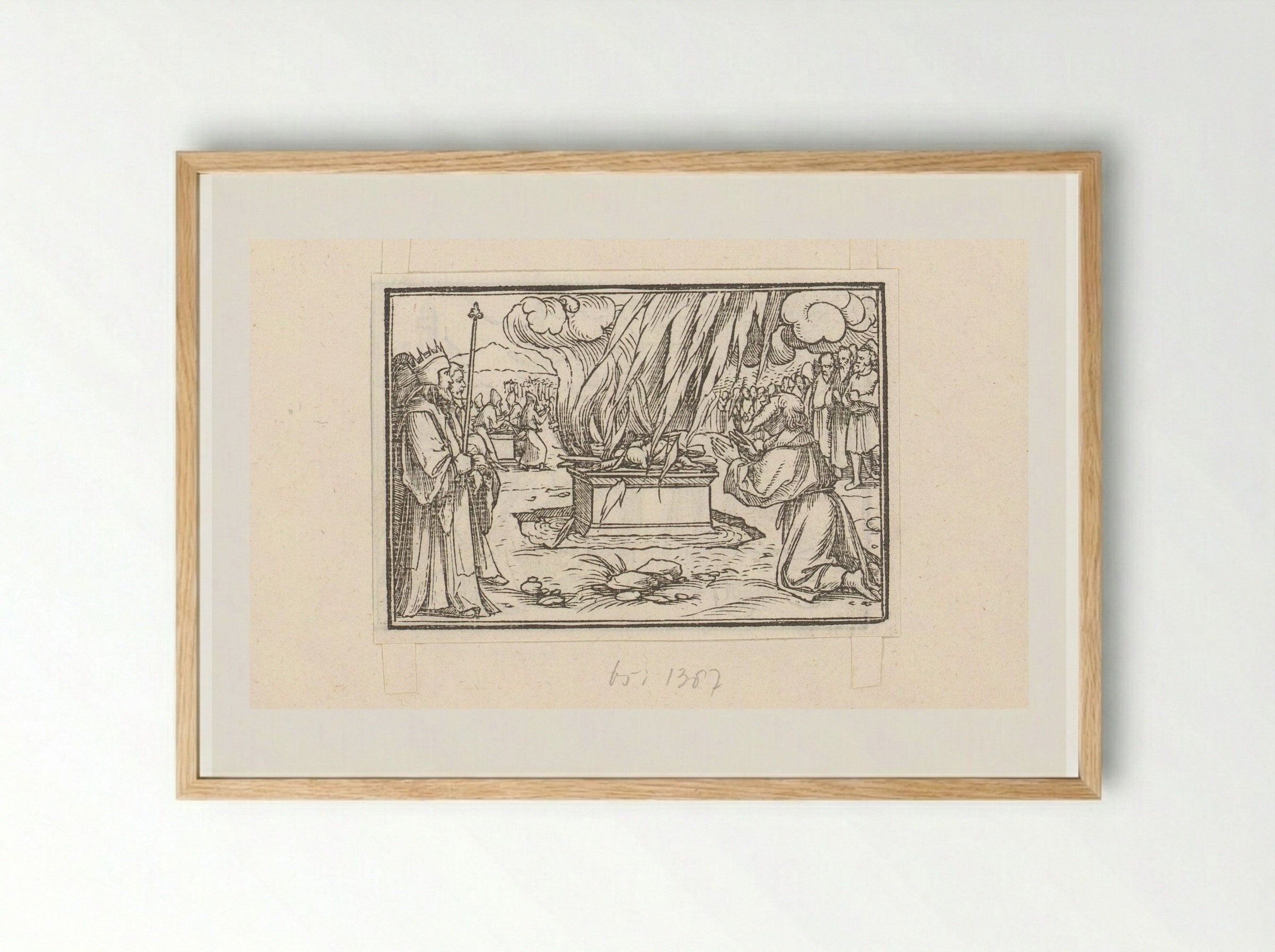 Elijah's Sacrifice Consumed by Fire - Veit Rudolf Specklin - Framed Print Wood