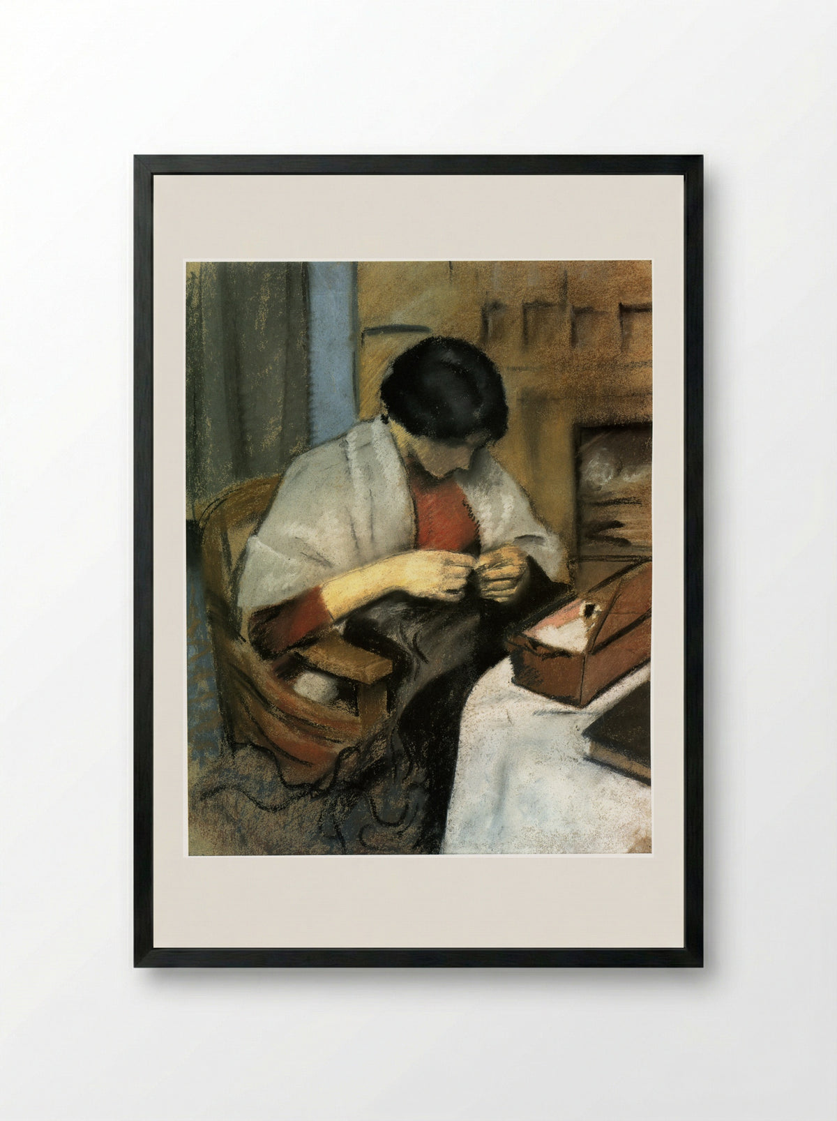 Elisabeth Gerhard Sewing - August Macke - Framed Print Black