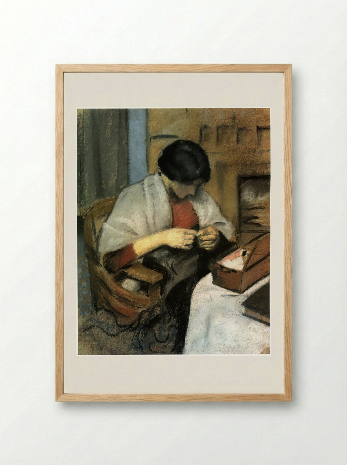 Elisabeth Gerhard Sewing - August Macke - Framed Print Wood