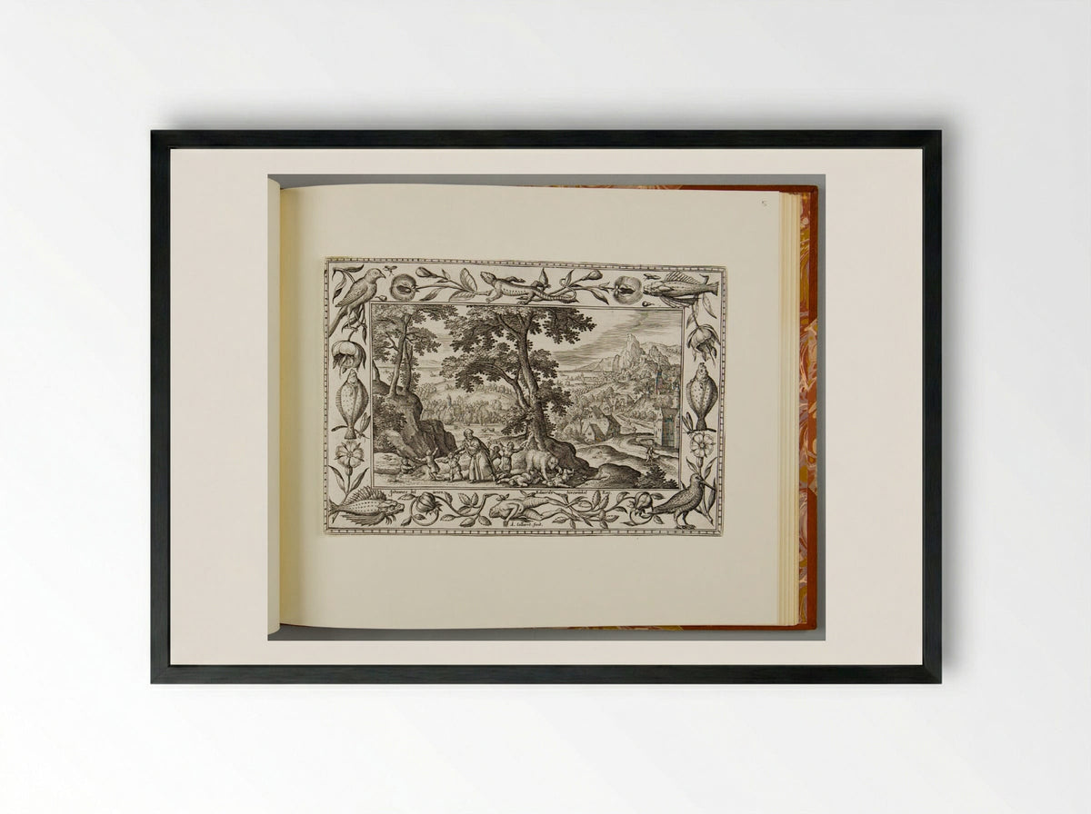 Elisha Curses the Youths, with Lizard, Fish, Frog, and Bird - Adriaen Collaert - Framed Print Black
