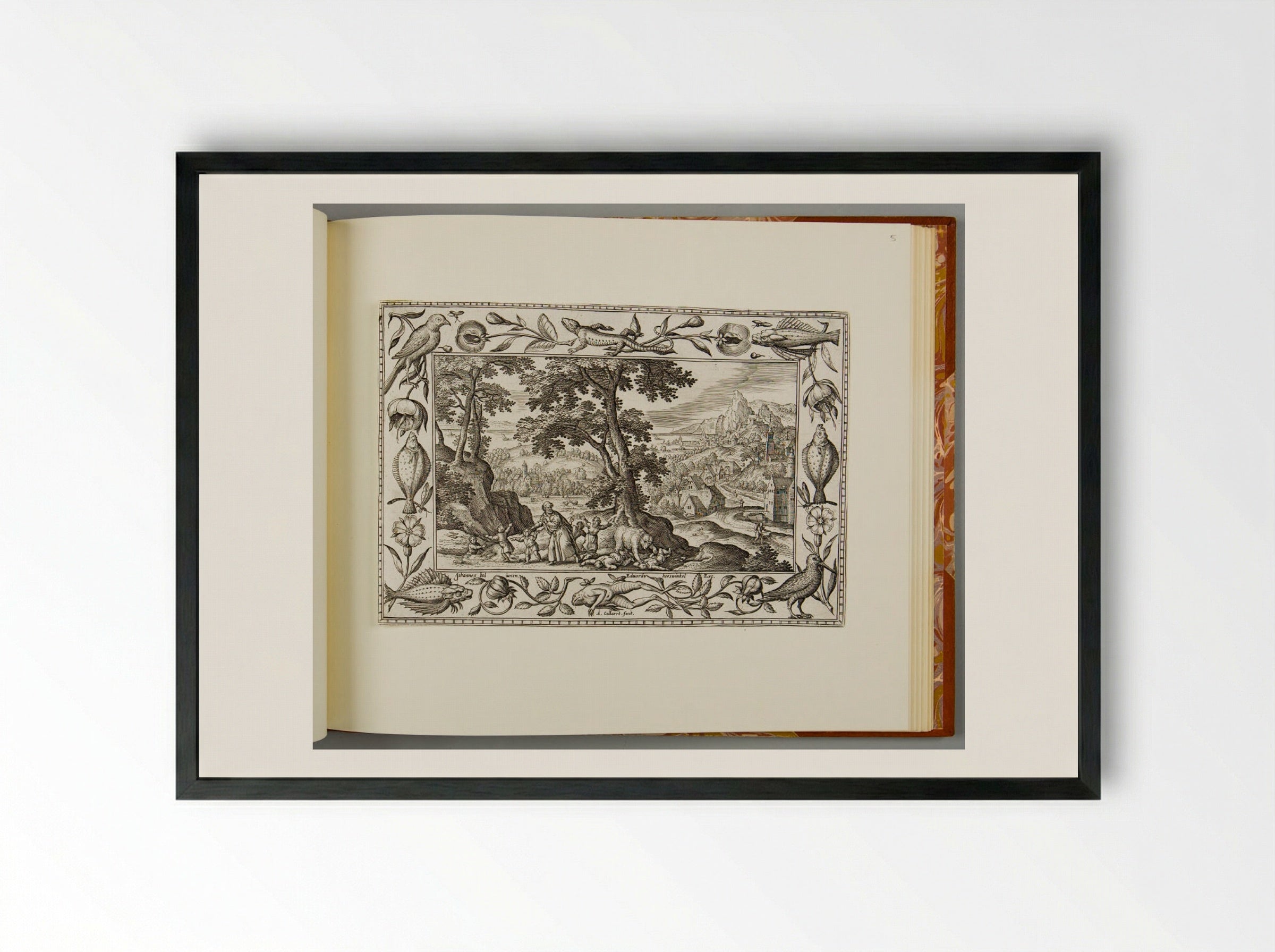 Elisha Curses the Youths, with Lizard, Fish, Frog, and Bird - Adriaen Collaert - Framed Print Black