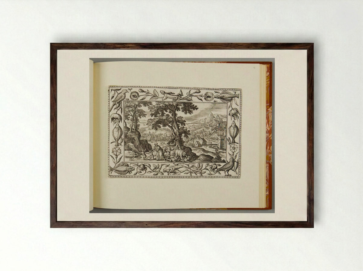 Elisha Curses the Youths, with Lizard, Fish, Frog, and Bird - Adriaen Collaert - Framed Print Dark Wood