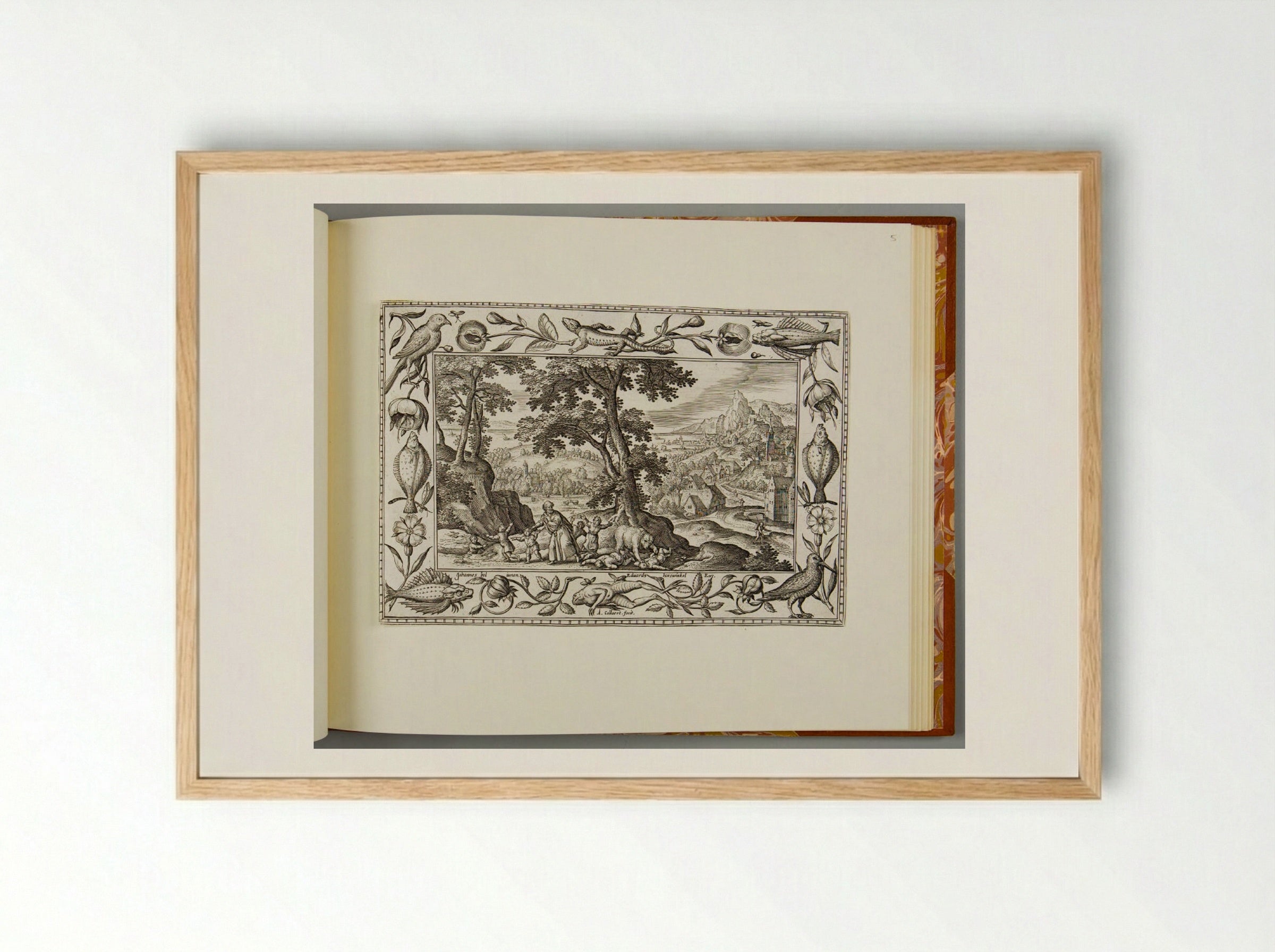 Elisha Curses the Youths, with Lizard, Fish, Frog, and Bird - Adriaen Collaert - Framed Print Wood