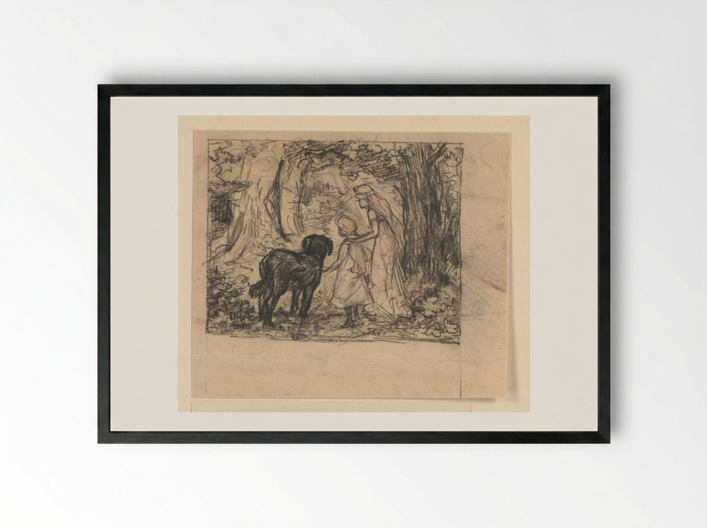 Ella met de fee Fatima en haar hond Nero in een bos - Edzard Koning - Framed Print Black