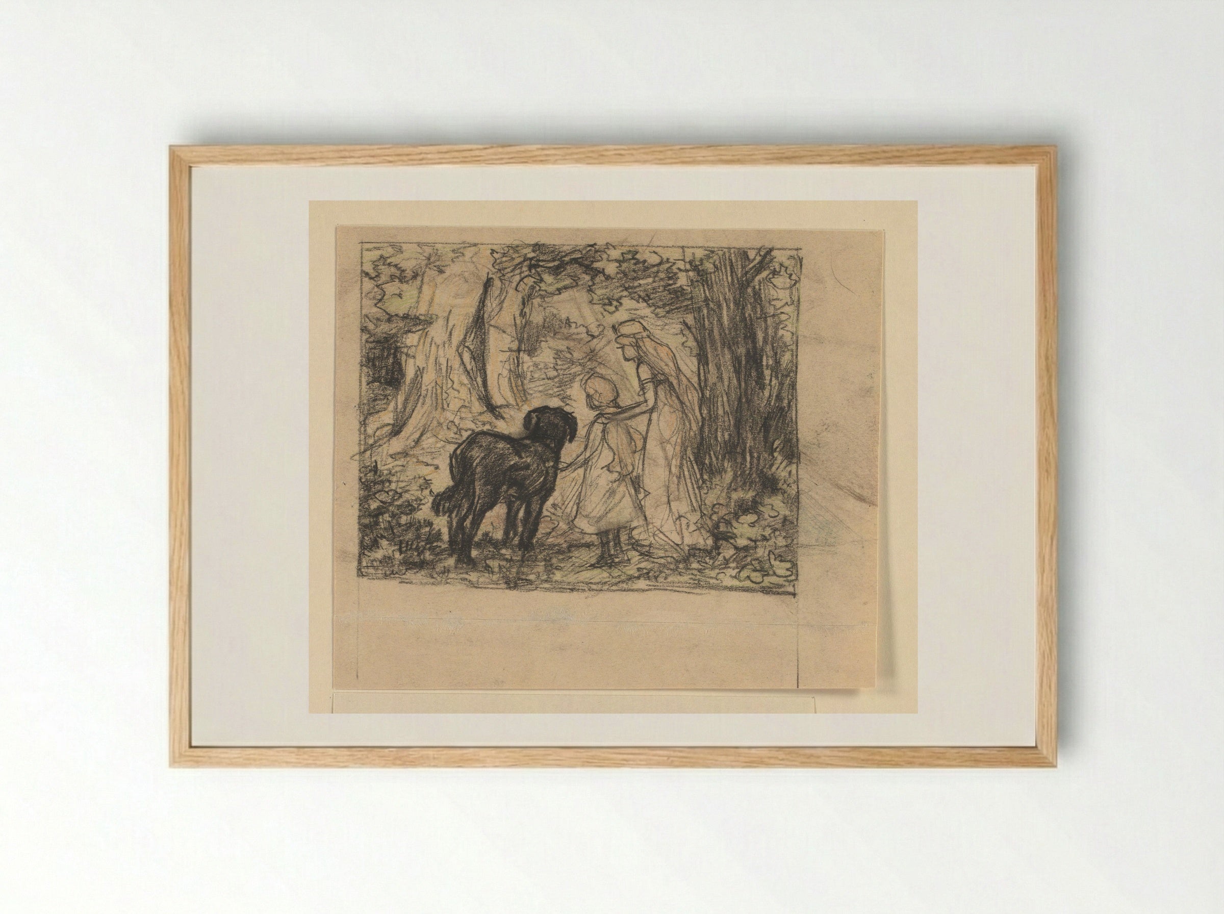 Ella met de fee Fatima en haar hond Nero in een bos - Edzard Koning - Framed Print Wood