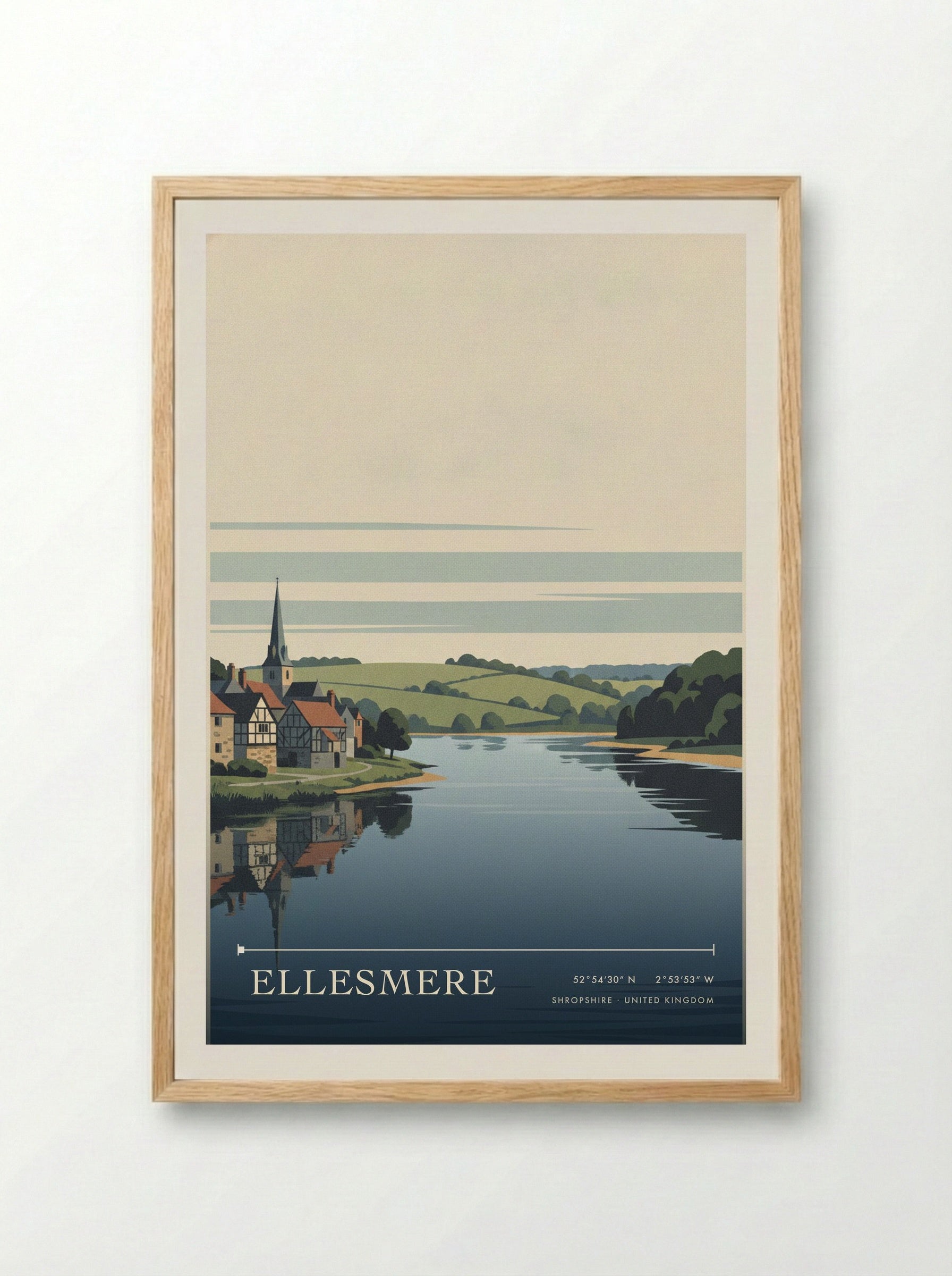 Ellesmere Shropshire United Kingdom Travel Poster - Framed Print Wood