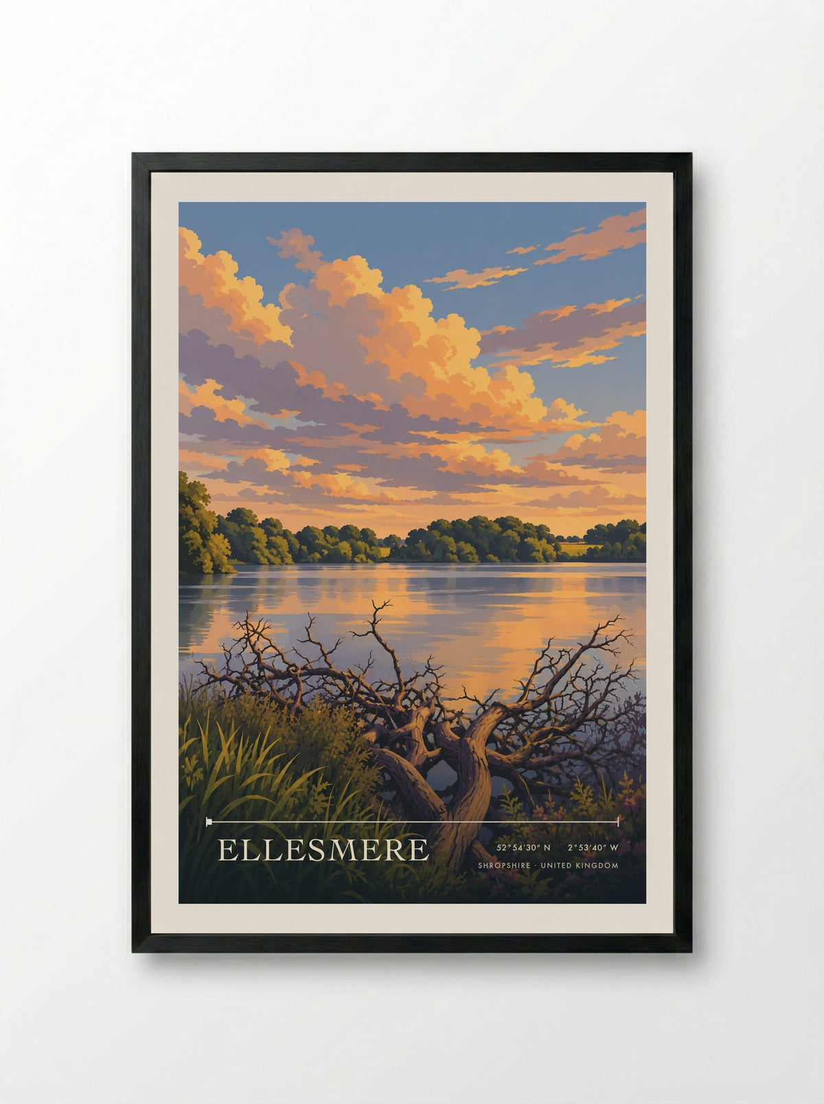 Ellesmere, Shropshire | Travel Poster - Framed Print Black