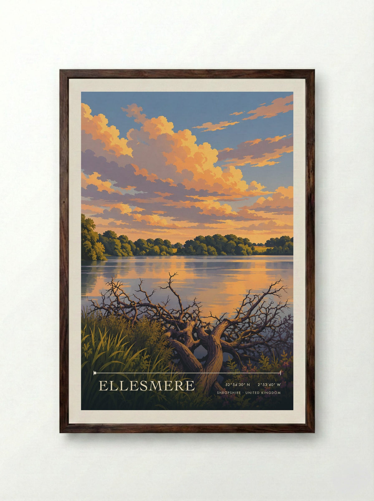 Ellesmere, Shropshire | Travel Poster - Framed Print Dark Wood