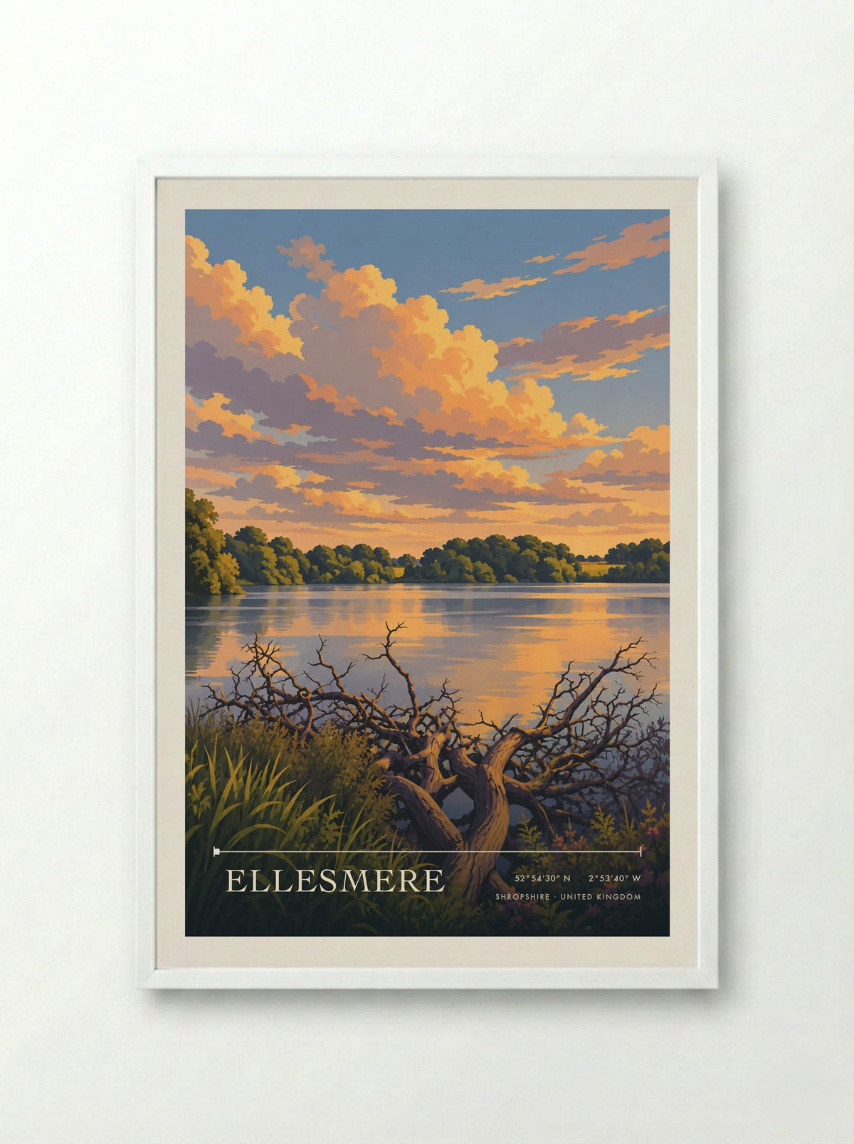 Ellesmere, Shropshire | Travel Poster - Framed Print White